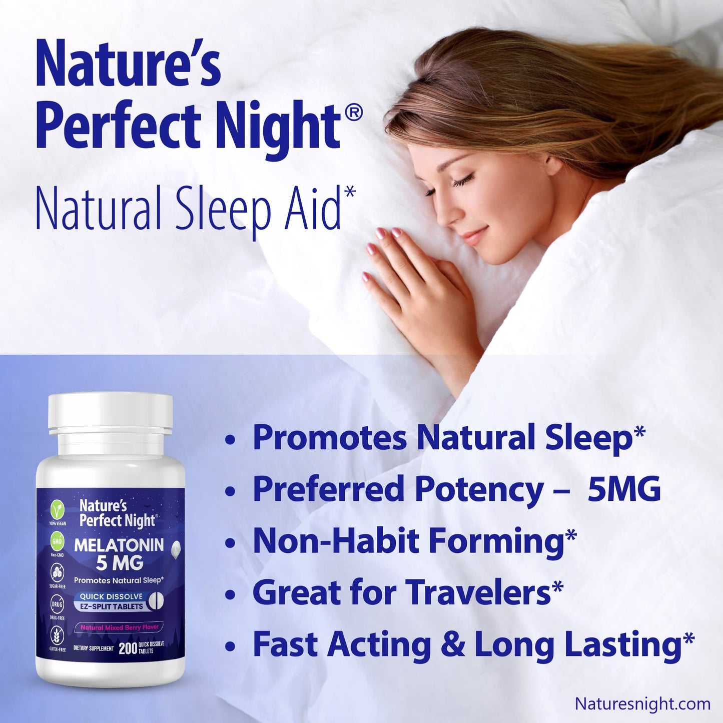 Nature's Perfect Night Melatonin 5mg Fast Dissolve Tablets, 200