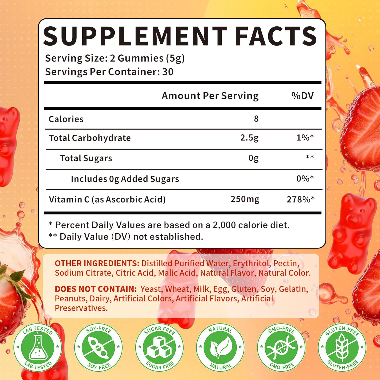 HUUAYAO Vitamin C Gummies, 60 Count