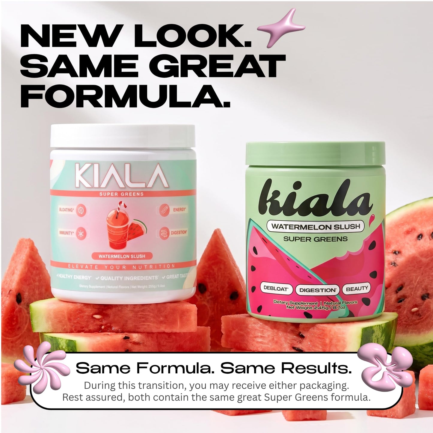 Kiala Nutrition Super Greens Powder with Spirulina & Chlorella, Watermelon Slush, 9 oz