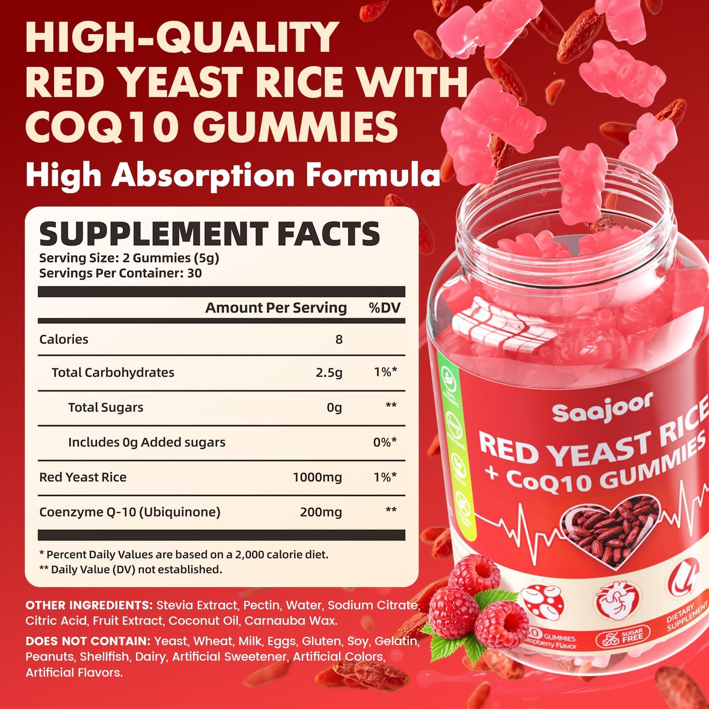 Saajoor Red Yeast Rice with CoQ10 Gummies, 60 Gummies