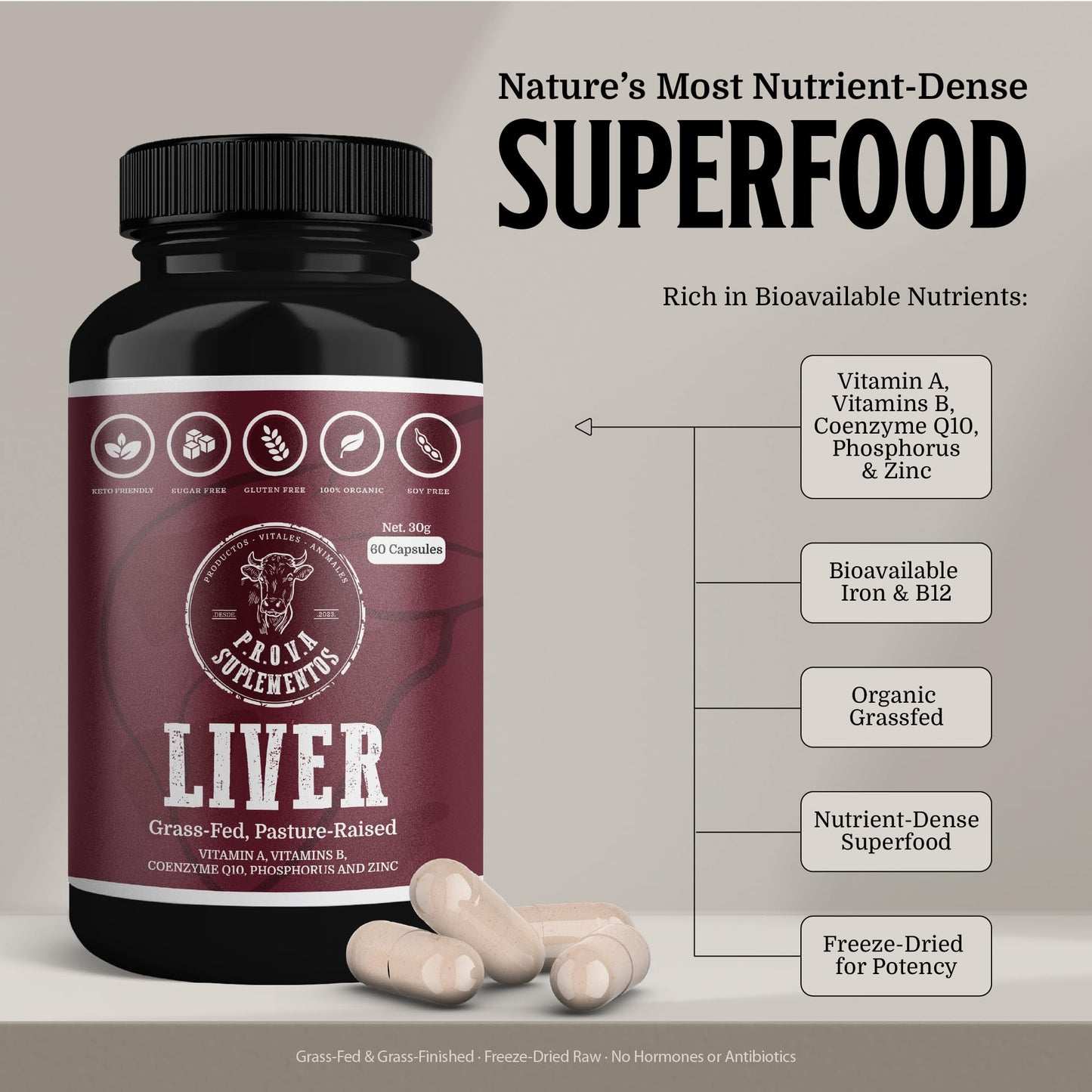 PROVA Suplementos Beef Liver Capsules 60 Count