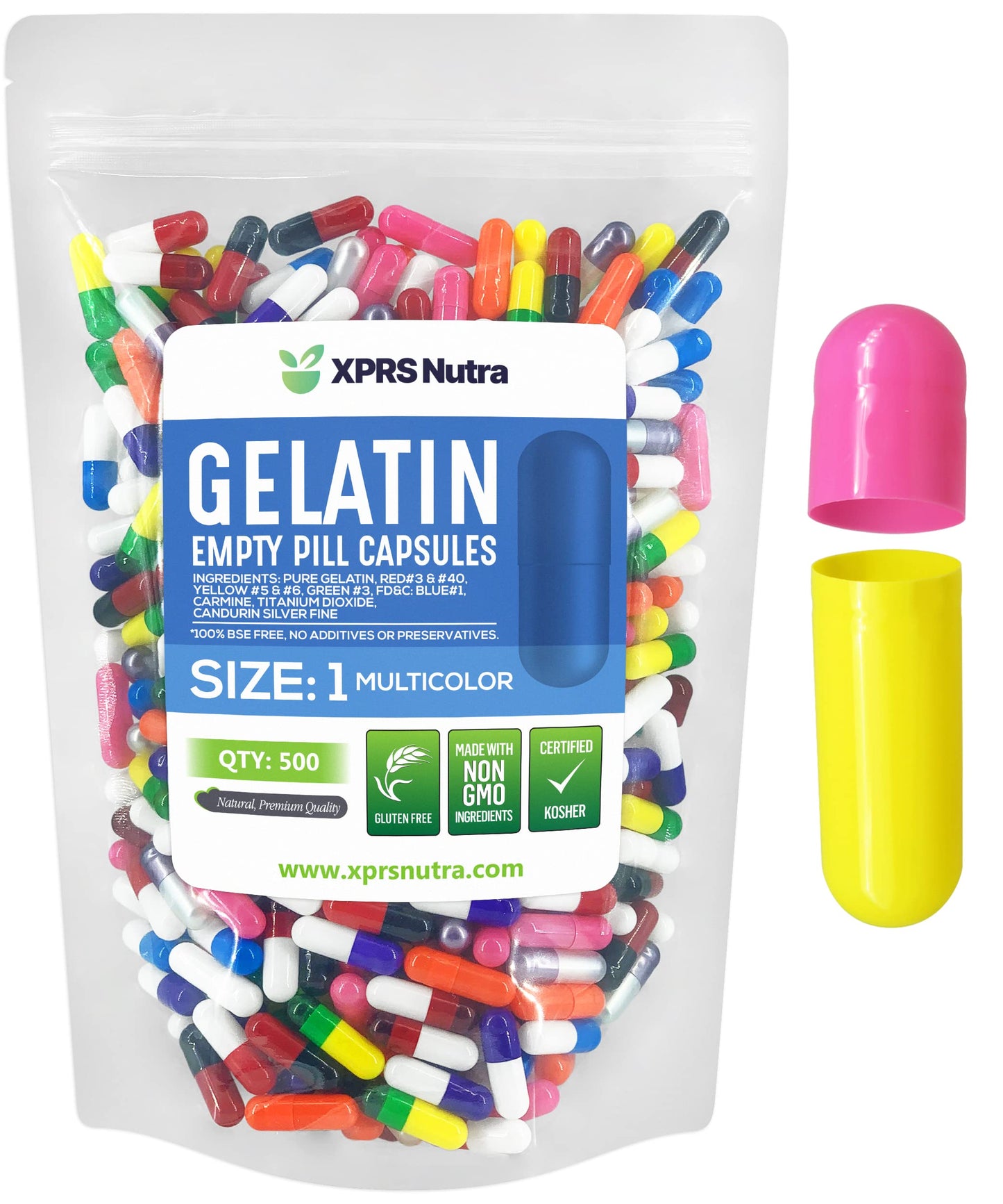 XPRS Nutra Empty Gelatin Capsules, 500 Count Capsules