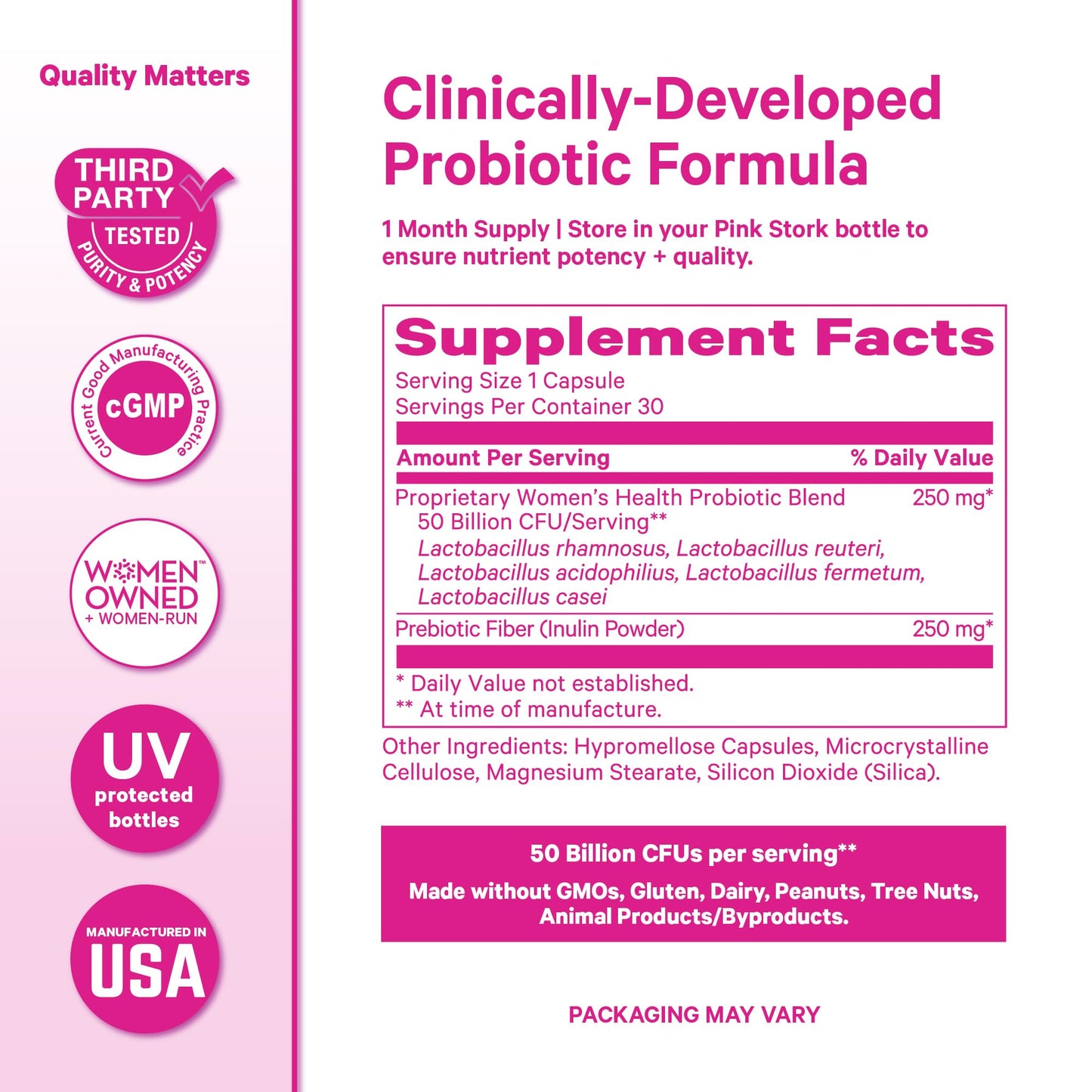 Pink Stork Women's Probiotic 50 Billion CFU Capsule, 30 Count