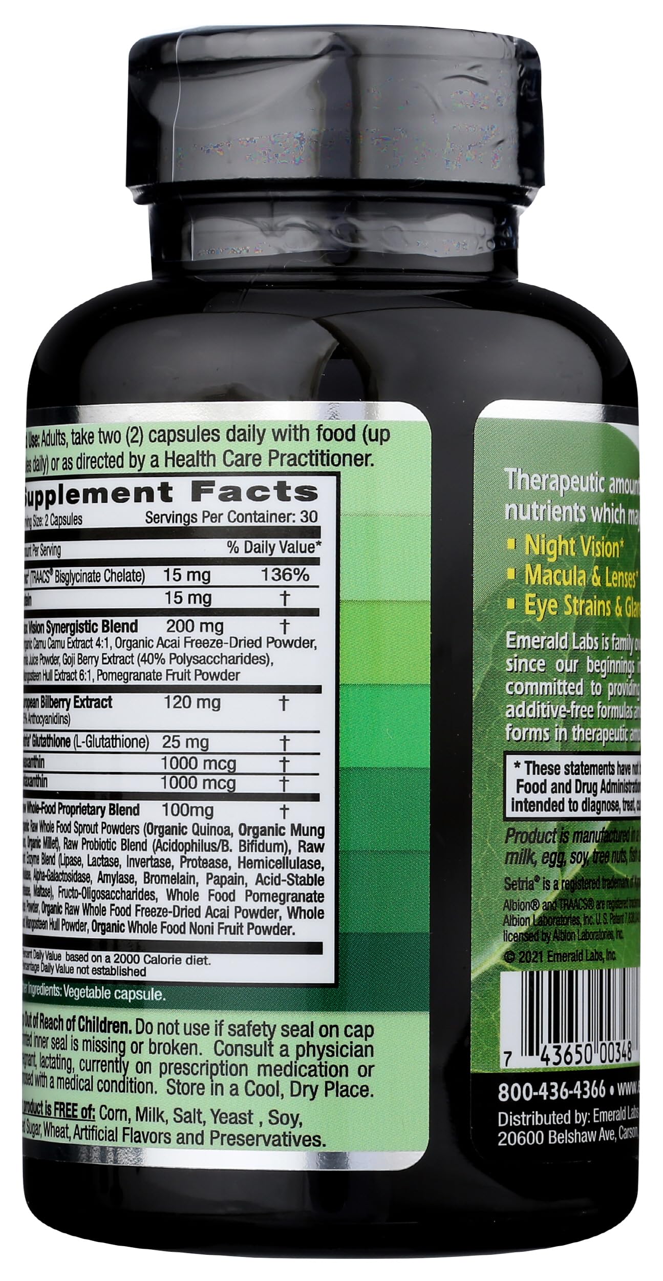 Emerald Laboratories Vision Health Complete Vision Formula for Eye Health & Macular Support with Zeaxanthin, Zinc & Lutein, 60 Capsules