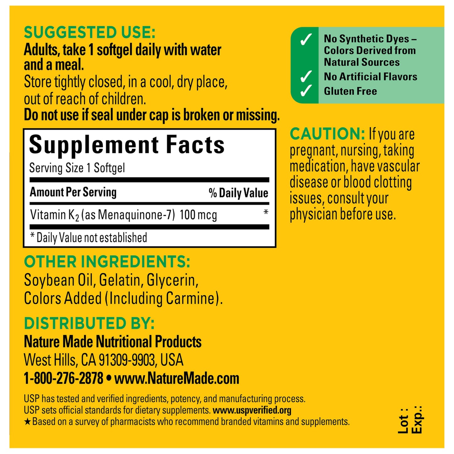Nature Made Vitamin K2 100 mcg Softgels, 30 Count