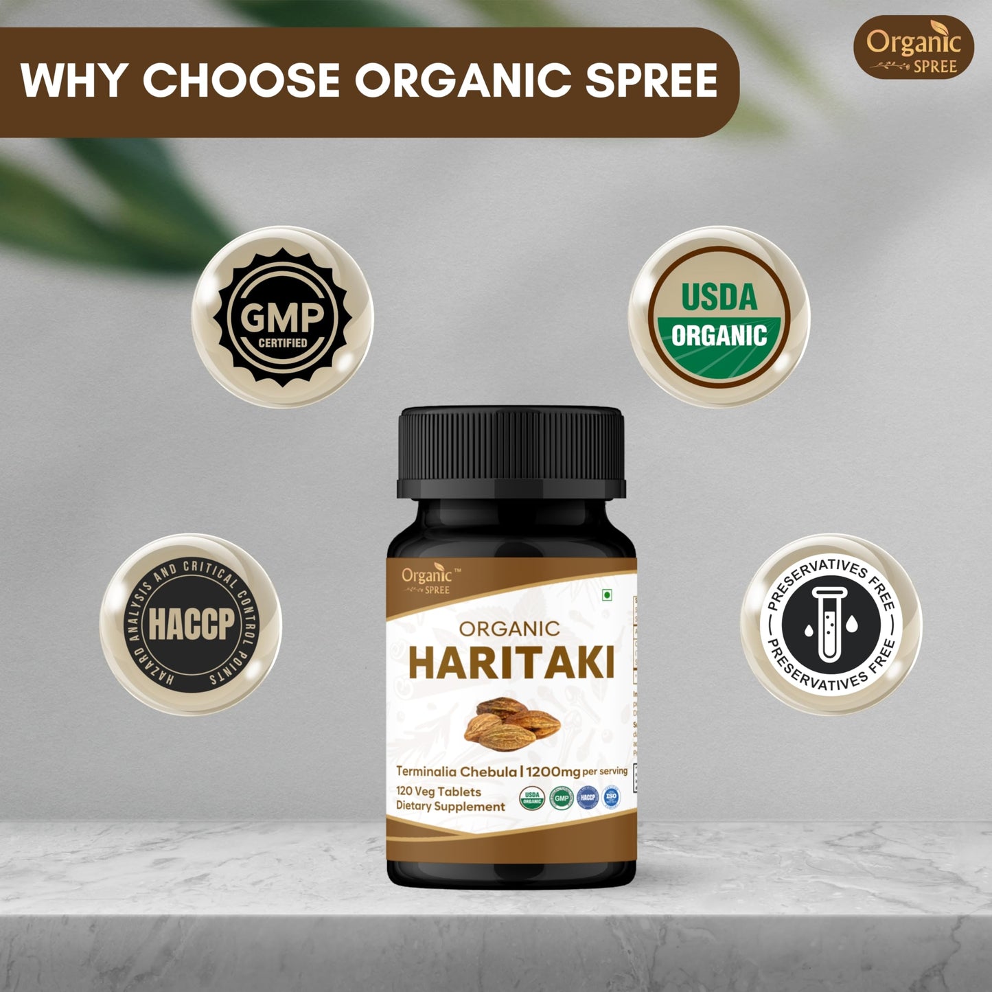 ORGANIC SPREE Haritaki Tablets, 120 Tablets