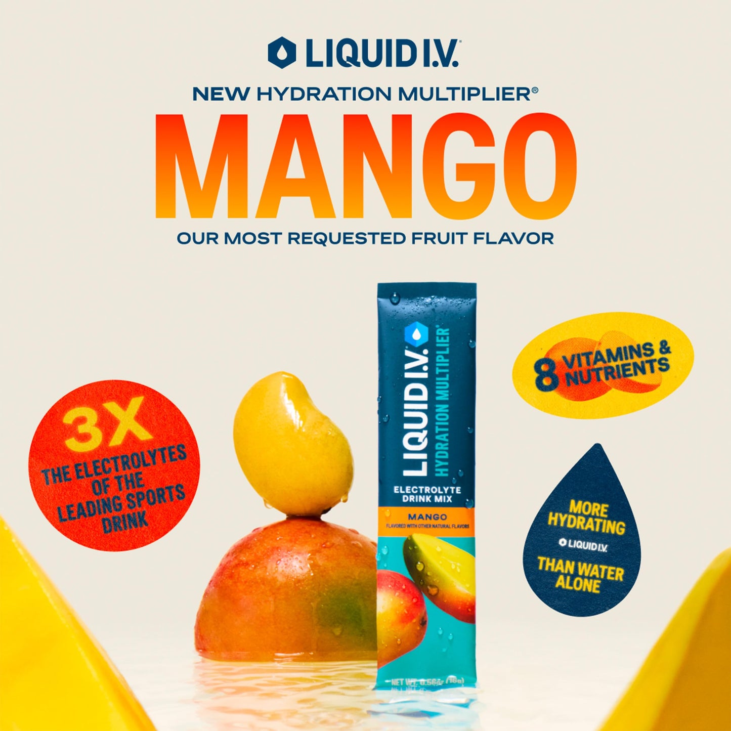 Liquid I.V. Hydration Electrolytes Powder, Mango, 48 Count