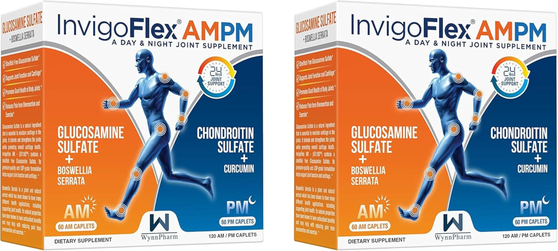 INVIGOFLEX Glucosamine & Chondroitin Sulfate Turmeric Curcumin Boswellia Serrata Caplets 240