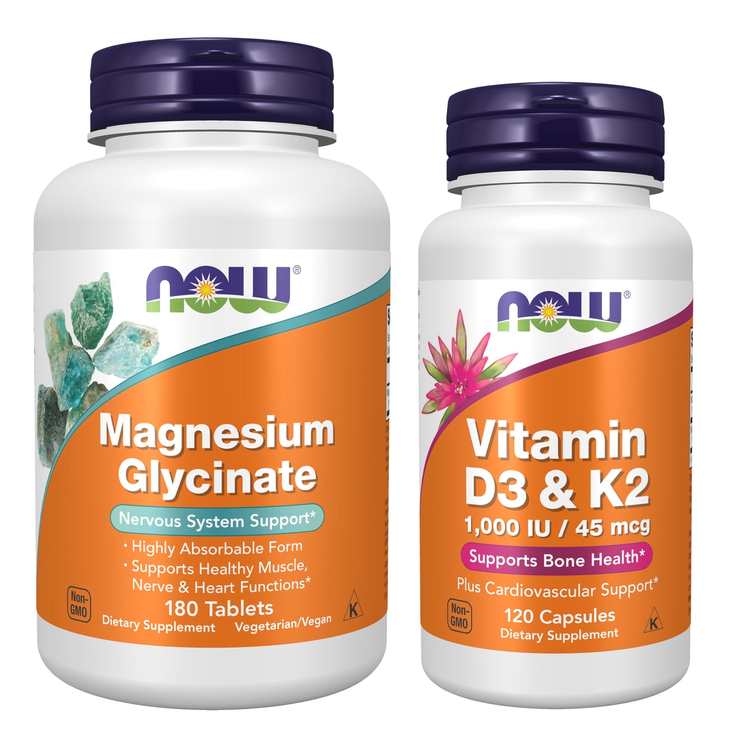 NOW Foods Metabolic Support Bundle Magnesium Glycinate + Vitamin D3 K2, 300 Capsules