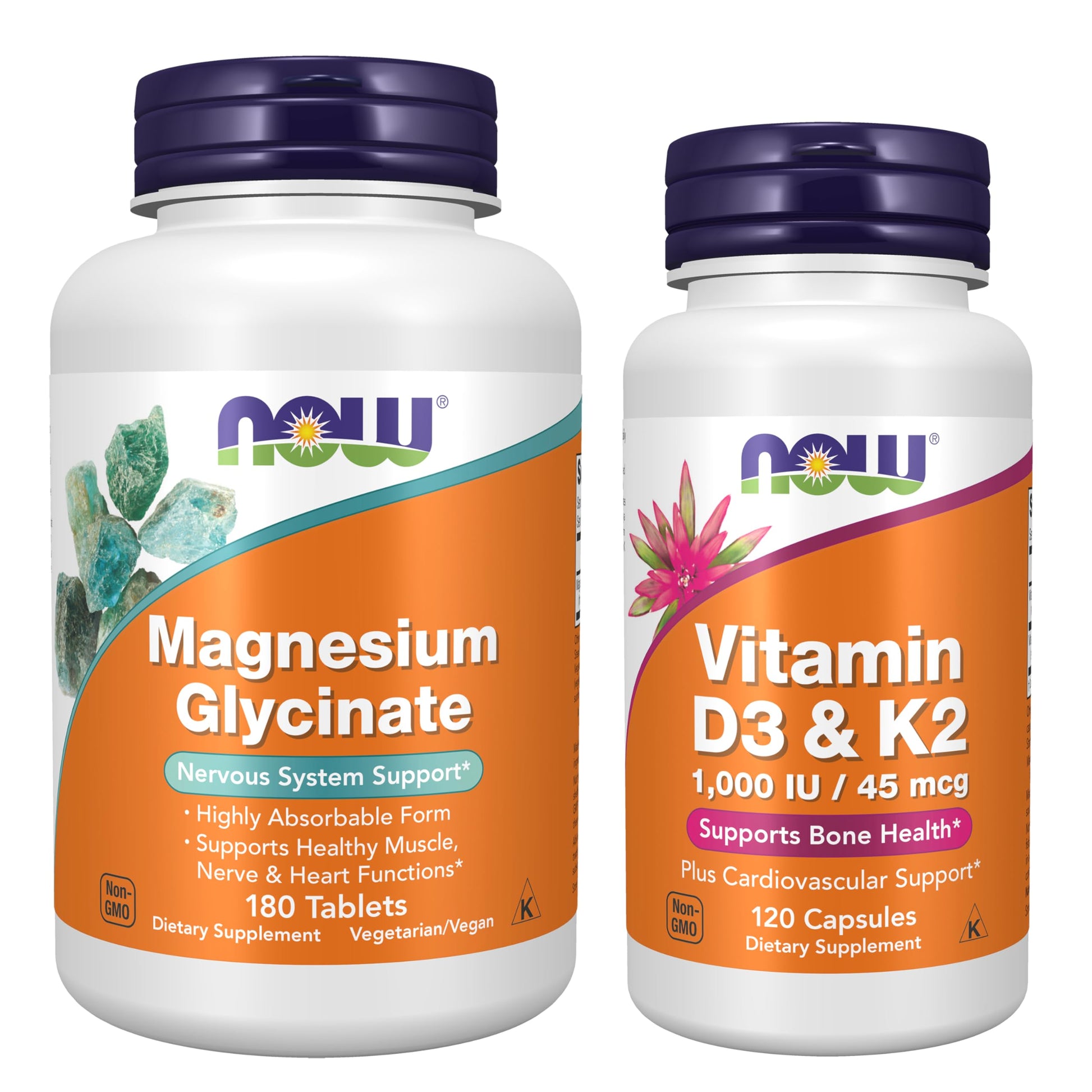 NOW Foods Metabolic Support Bundle Magnesium Glycinate + Vitamin D3 K2, 300 Capsules