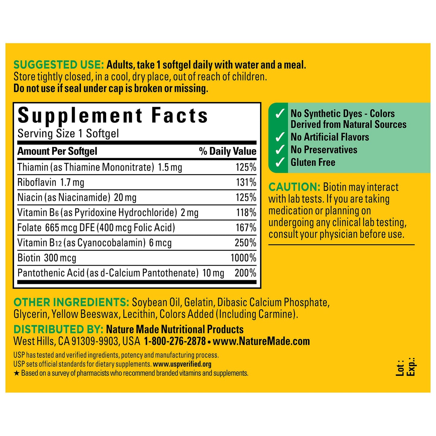Nature Made Super B Complex Vitamins for Women and Men Softgels 60