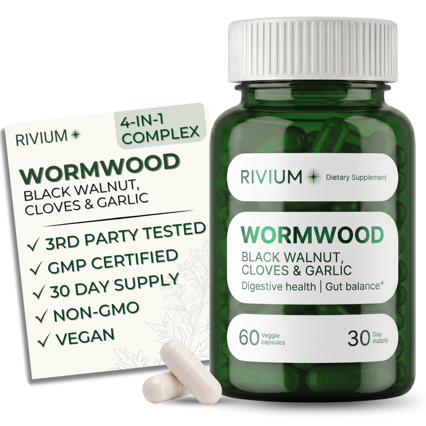 Rivium Wormwood Complex with Black Walnut, Cloves, Garlic & Wormwood Extract Capsules 60 Count
