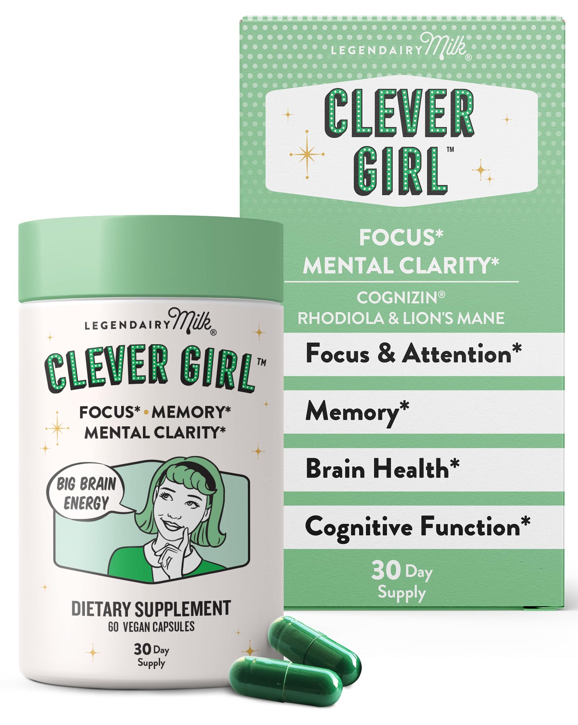 Legendairy Milk Clever Girl Focus Supplement with Lion’s Mane & Citicoline Capsule 60 Count