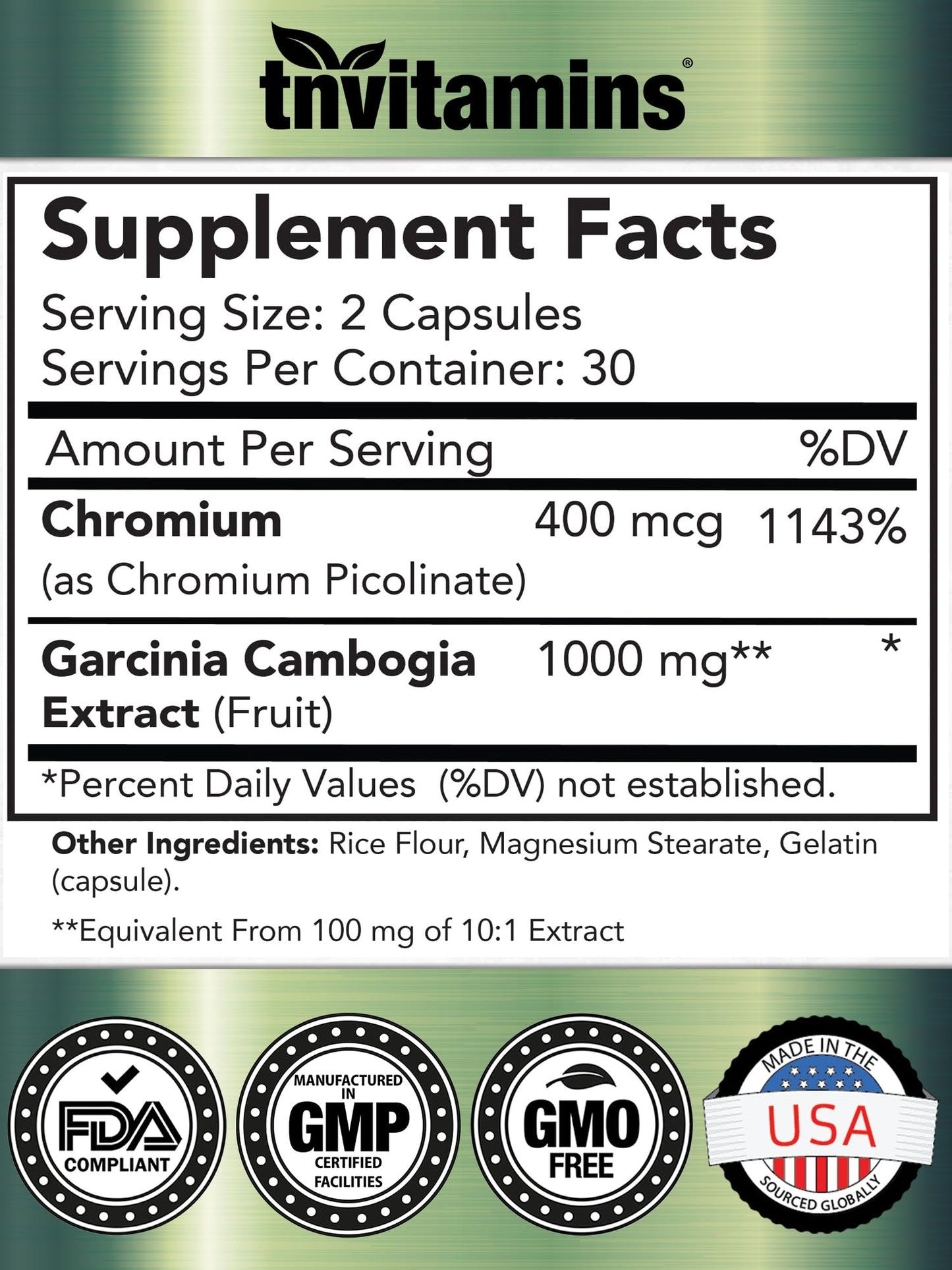 tnvitamins Garcinia Cambogia Extract Capsules (1000 mg x 60 Pills) with Chromium