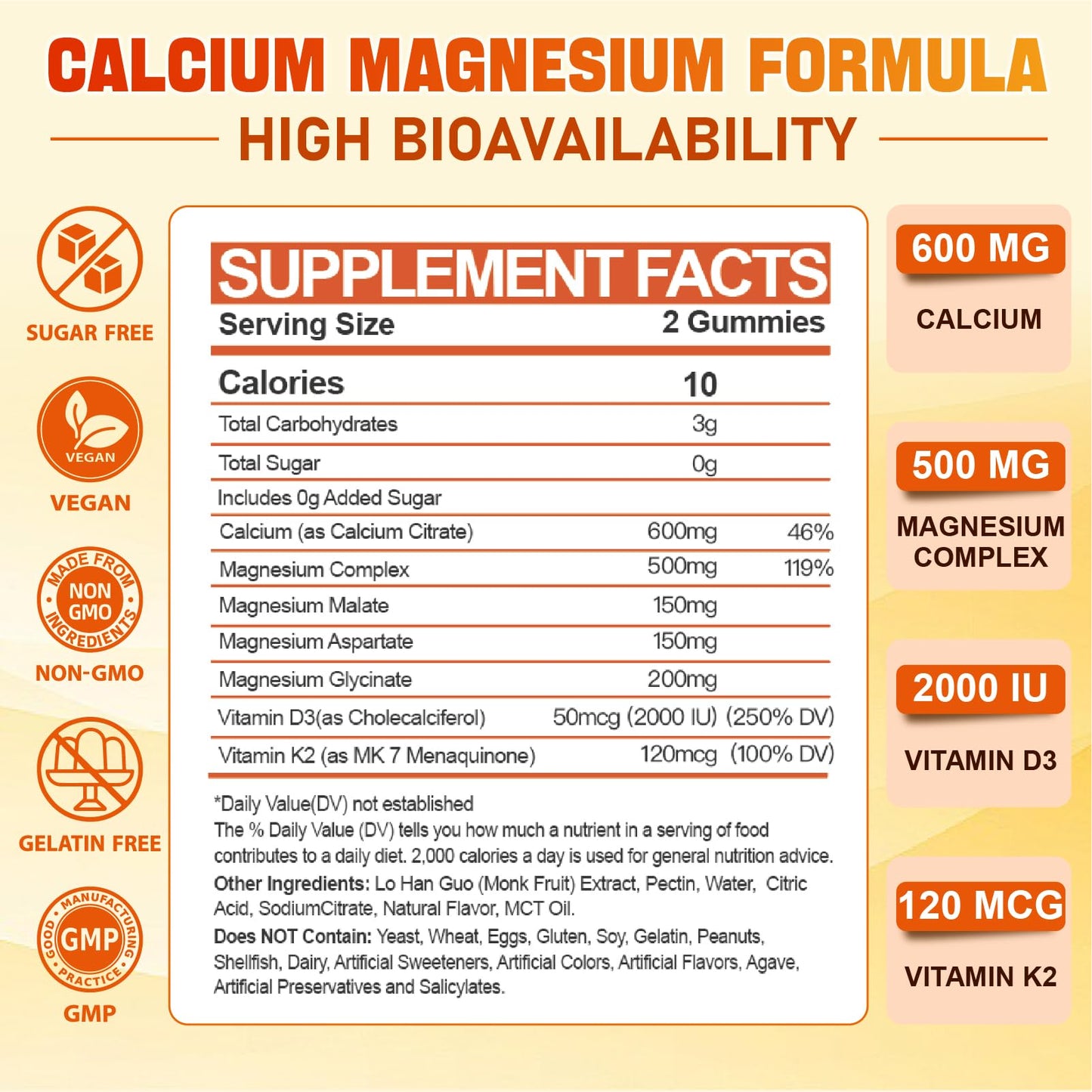Tcemundry Calcium Magnesium Supplement Gummies 600 mg Calcium Citrate with Vitamin D3 & K2 for Women & Men, Supports Bone Strength, Sleep, Muscles, Energy & Immune Health, 120 Count