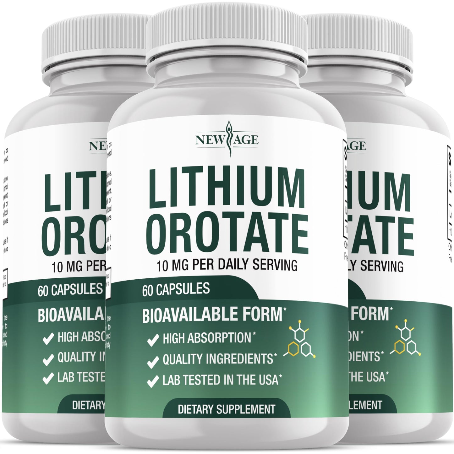 NEW AGE Lithium Orotate 10 mg (5 mg per Capsule) High Bioavailability Trace Mineral – 180 Veggie Capsules