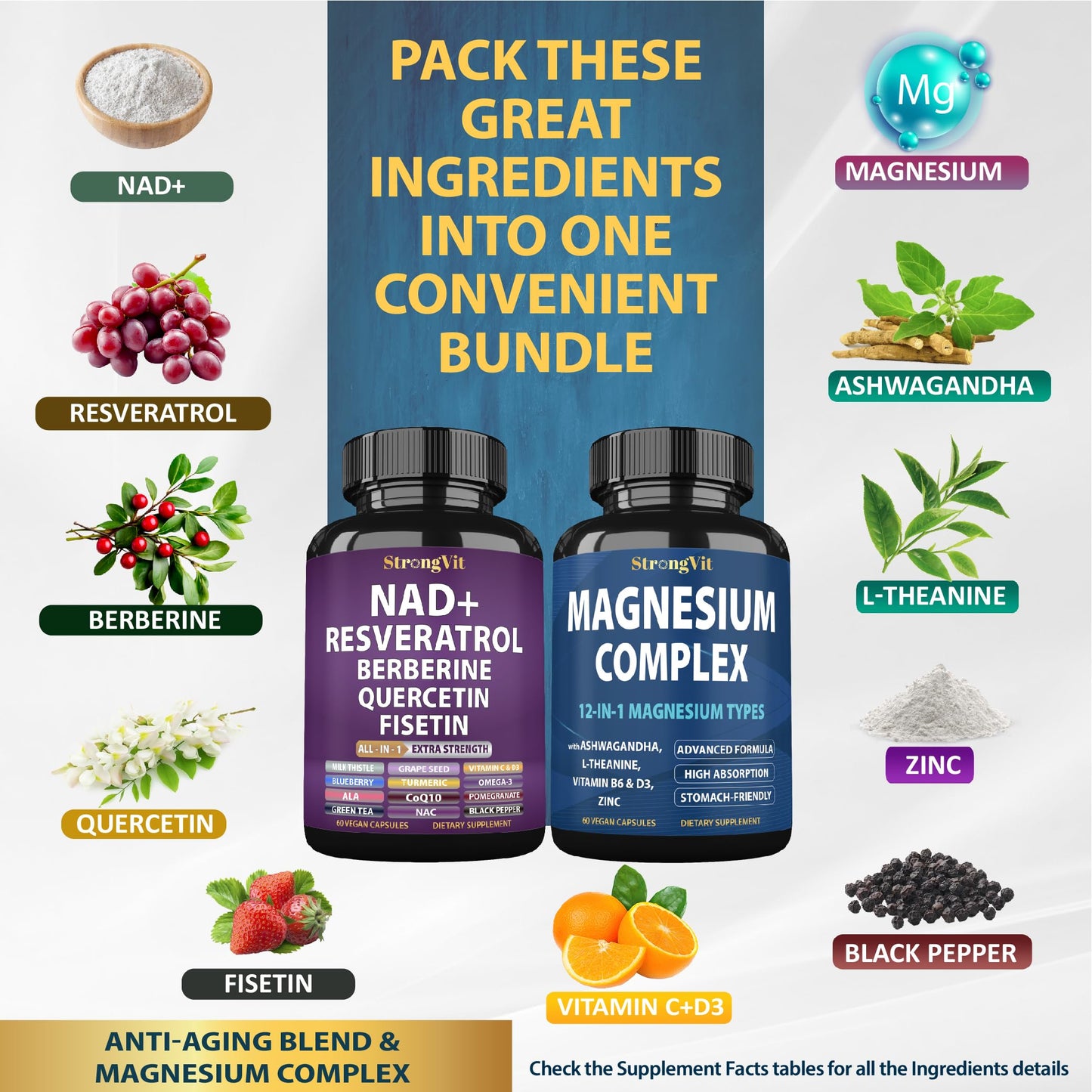 StrongVit NAD Supplement & Magnesium Complex Capsules, 120 Capsules