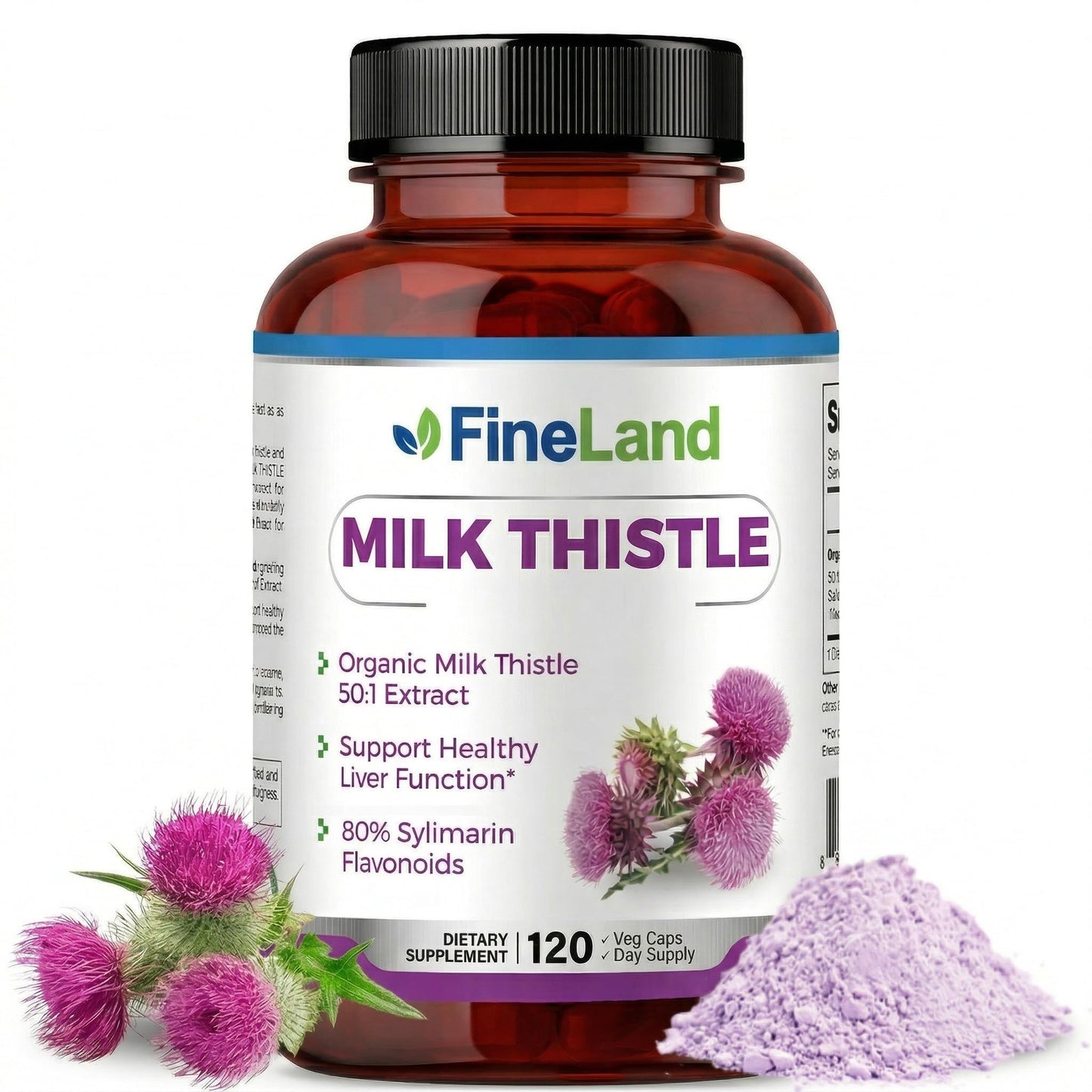 FineLand Milk Thistle 50:1 Extract with 80% Silymarin Flavonoids – Liver & Antioxidant Support, 50X Concentrated Seed Extract, 120 Capsules