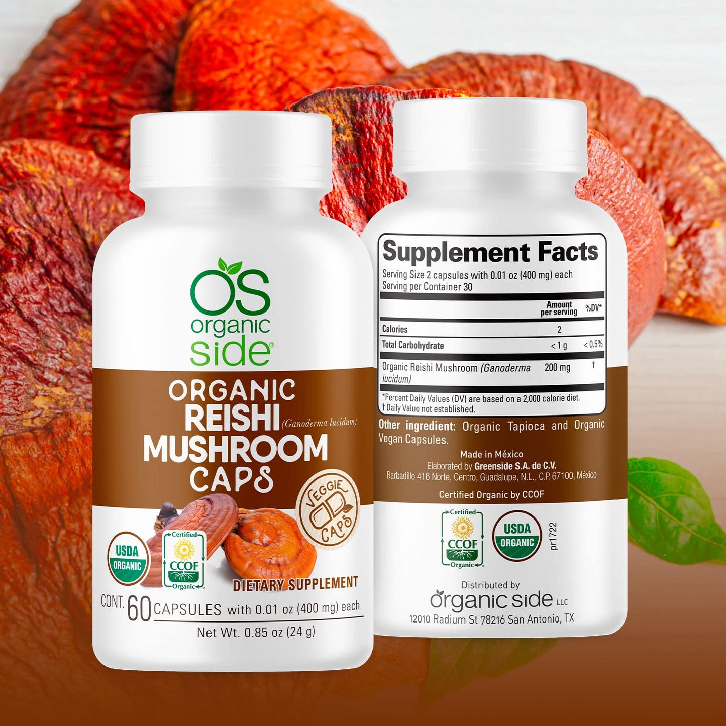 OS Organic Side Reishi Mushroom Capsules, 60 Capsules