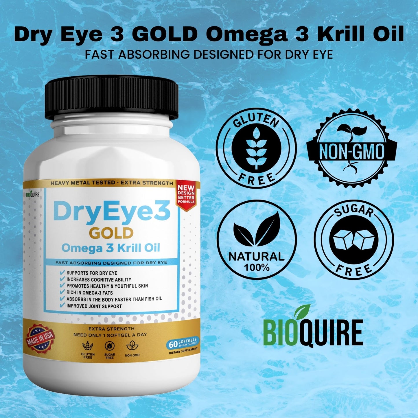 BIOQUIRE Dry Eye 3 Gold Omega 3 Krill Oil Extra Strength Capsules 300