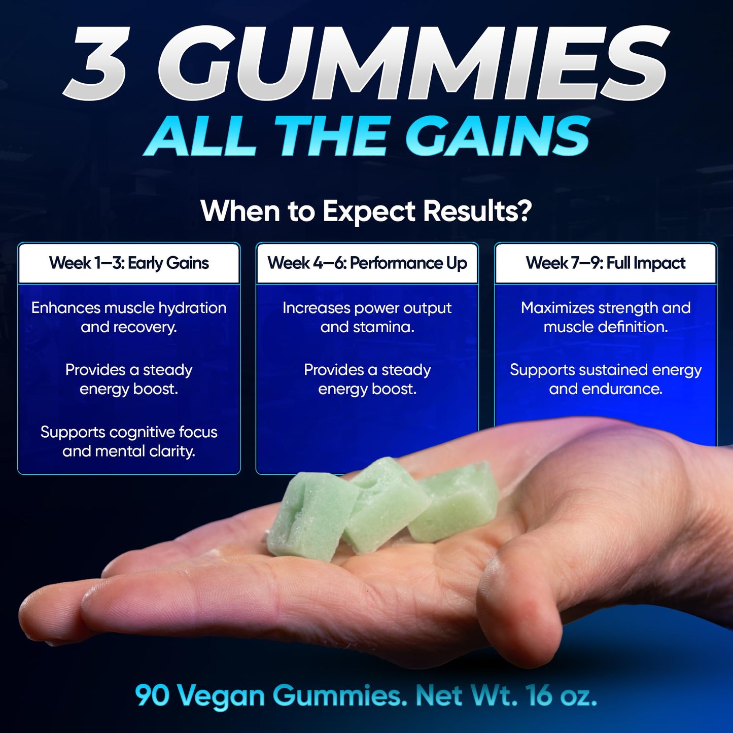 Laser Beams Creatine Monohydrate Gummies 5000mg Creapure Blueberry Flavor, 90 Count