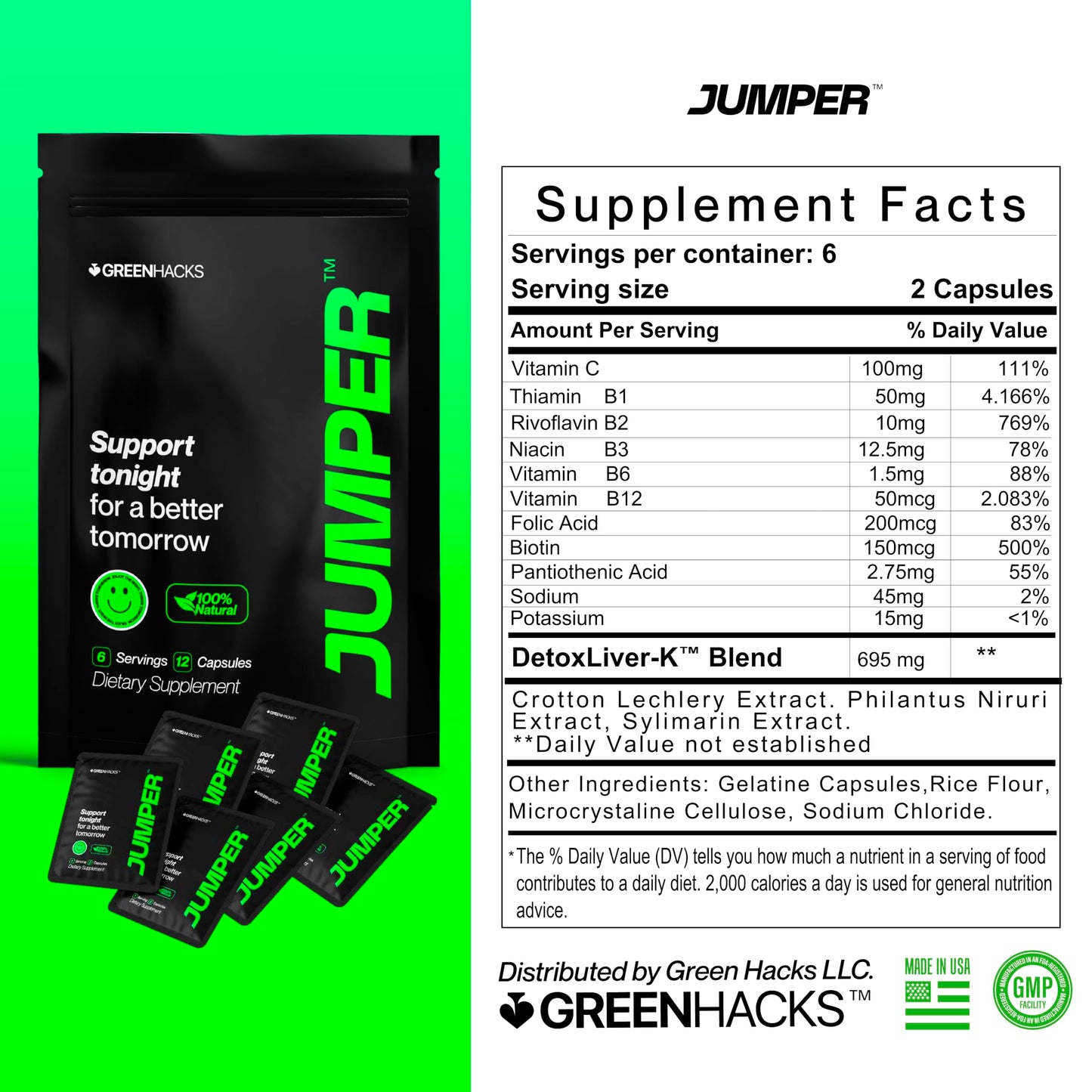 RawHarvest Jumper Hangover Support Wellness Supplement Capsule 6 Count