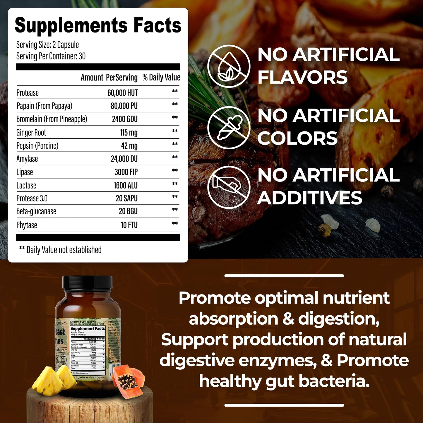 Santa Cruz Paleo Pre-Feast Digestive Enzymes Supplement Capsules, 60 Capsules