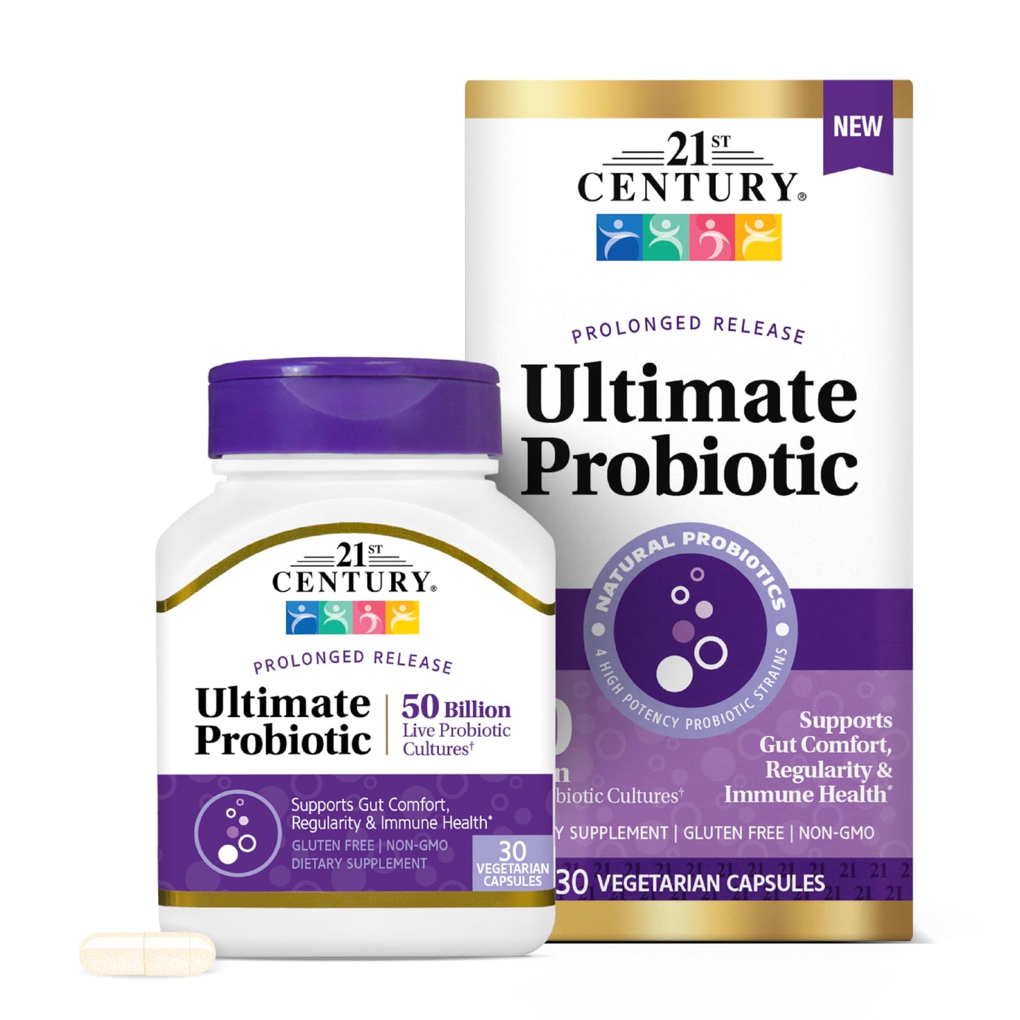 21st Century Ultimate Probiotic Supplement 50 Billion CFU Multi-Strain Formula with Prebiotic Inulin, Supports Gut Health & Immunity, Non-GMO, Gluten-Free, 30 Capsules