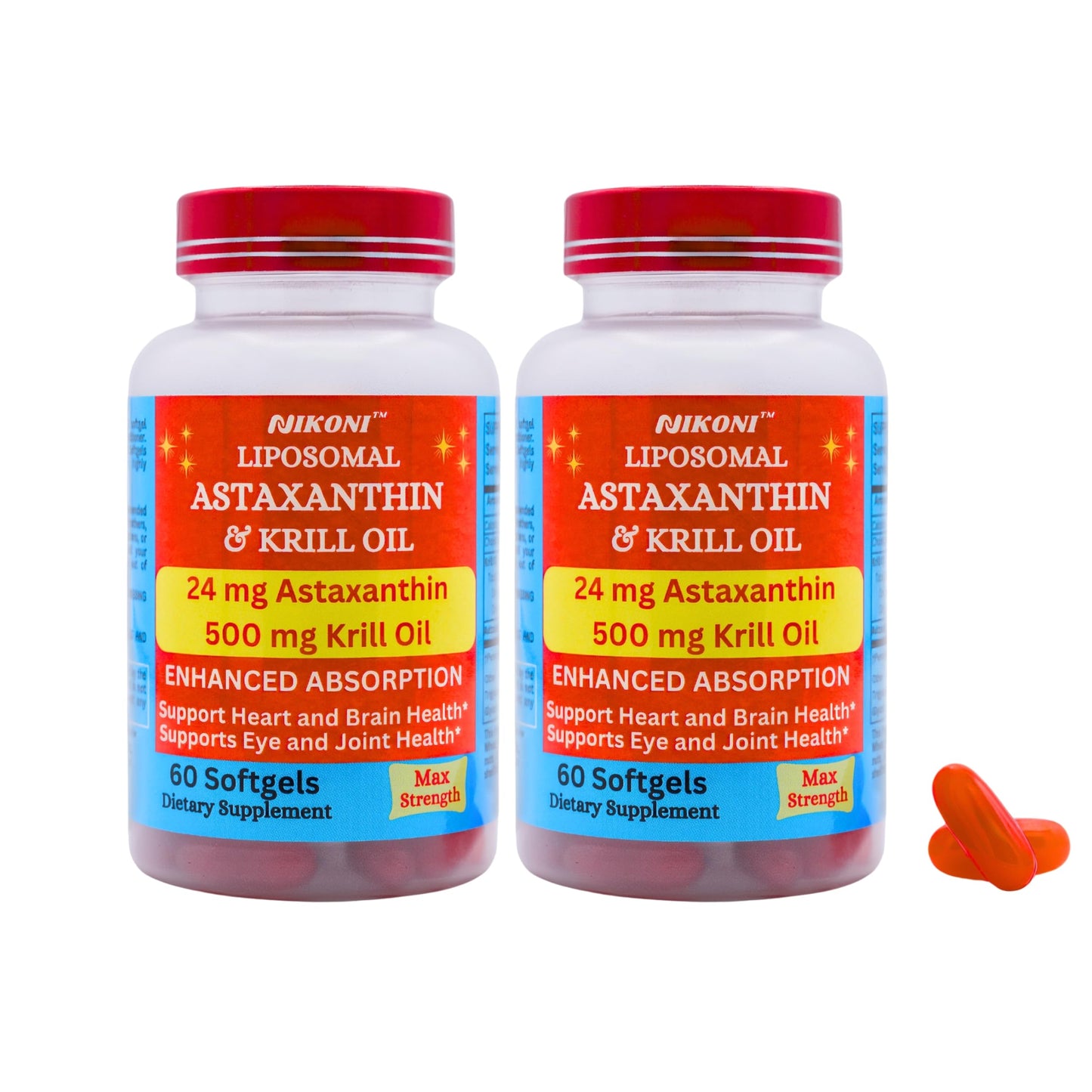 Nikoni Liposomal Astaxanthin 24mg with Krill Oil 500mg Softgels 120