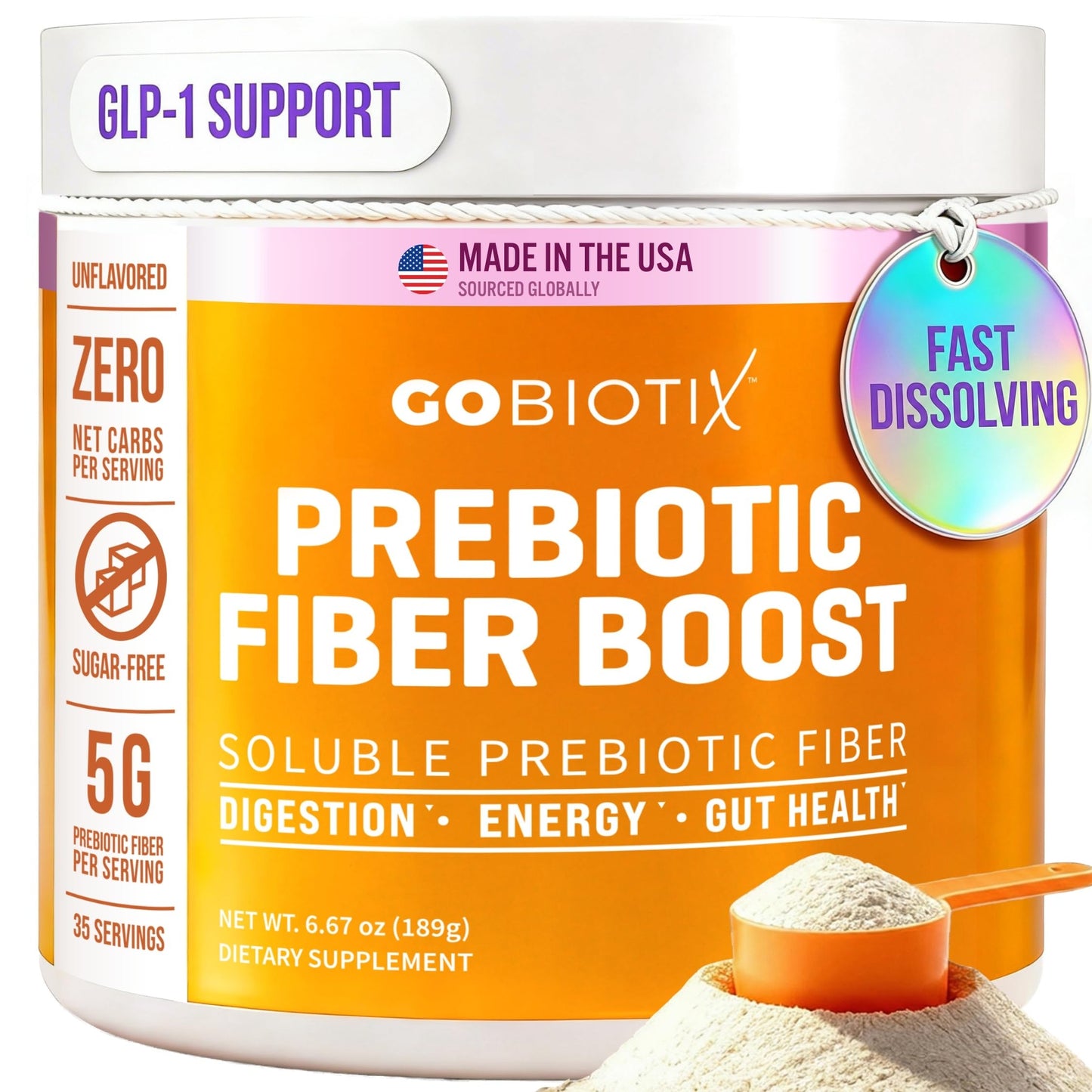 GOBIOTIX Fiber Supplement with Prebiotics for Digestive Health and GLP-1 Support Powder, 6.17 Ounce