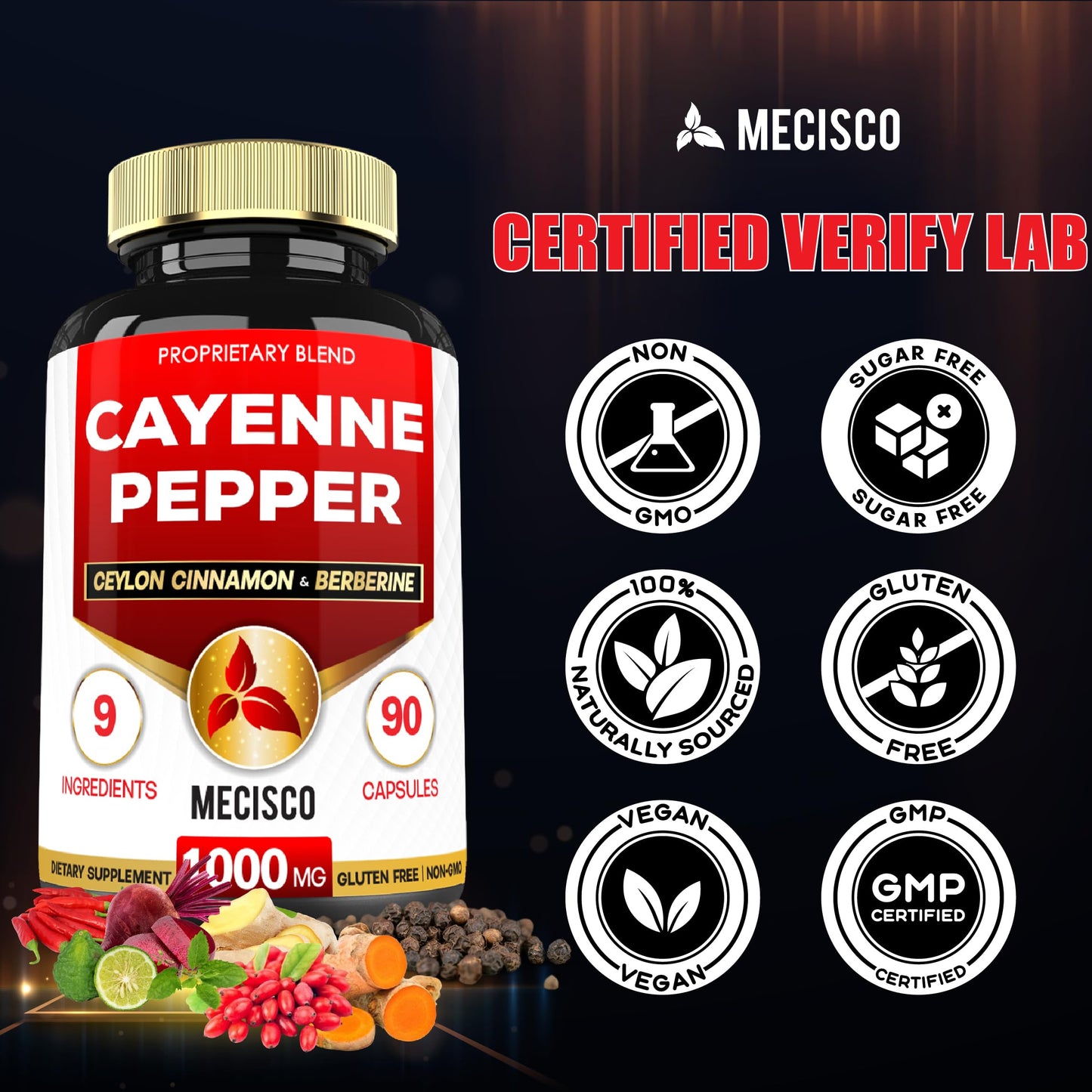 Mecisco Cayenne Pepper Supplements Capsules 90 Count
