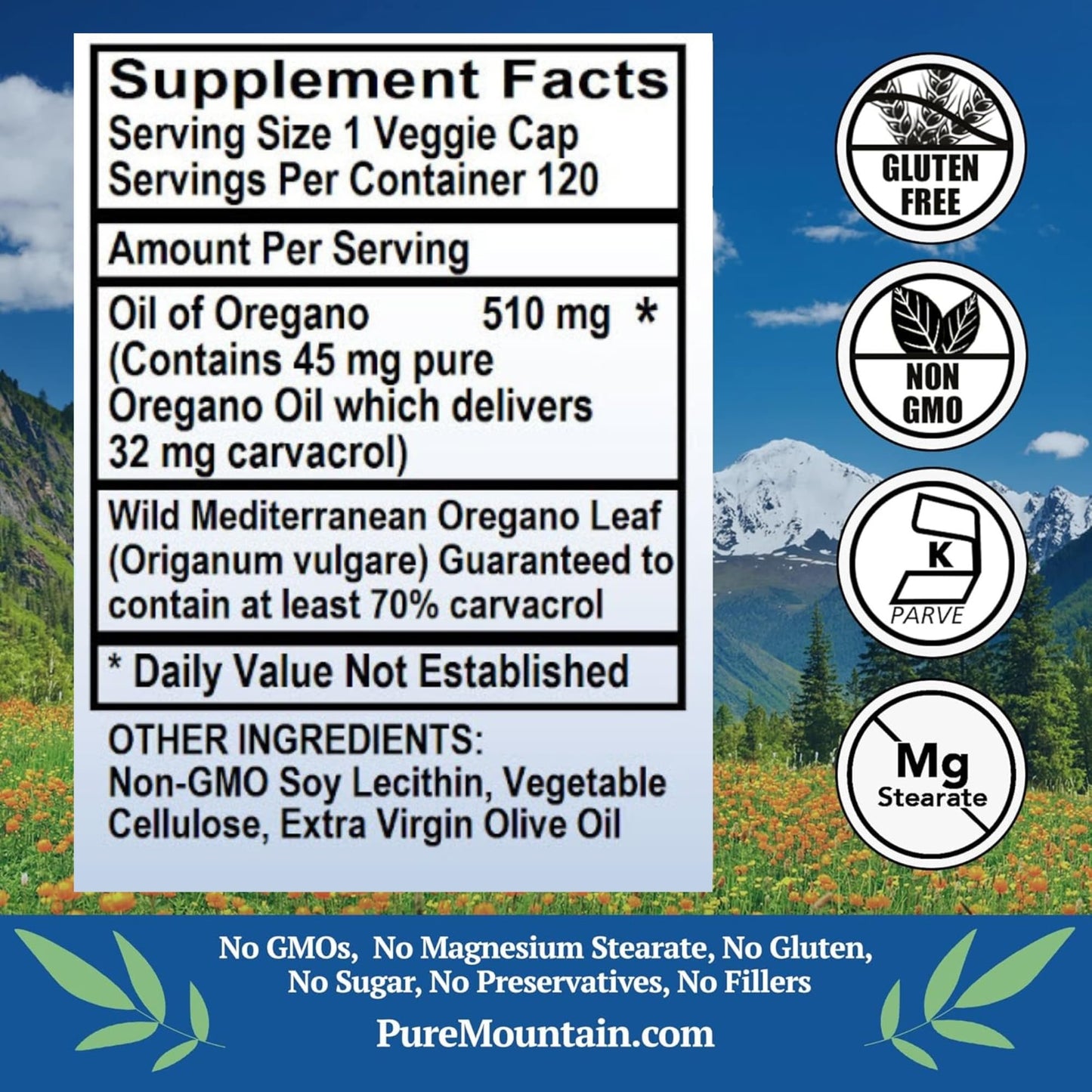Pure Mountain Botanicals Oregano Oil Capsules 120 Count