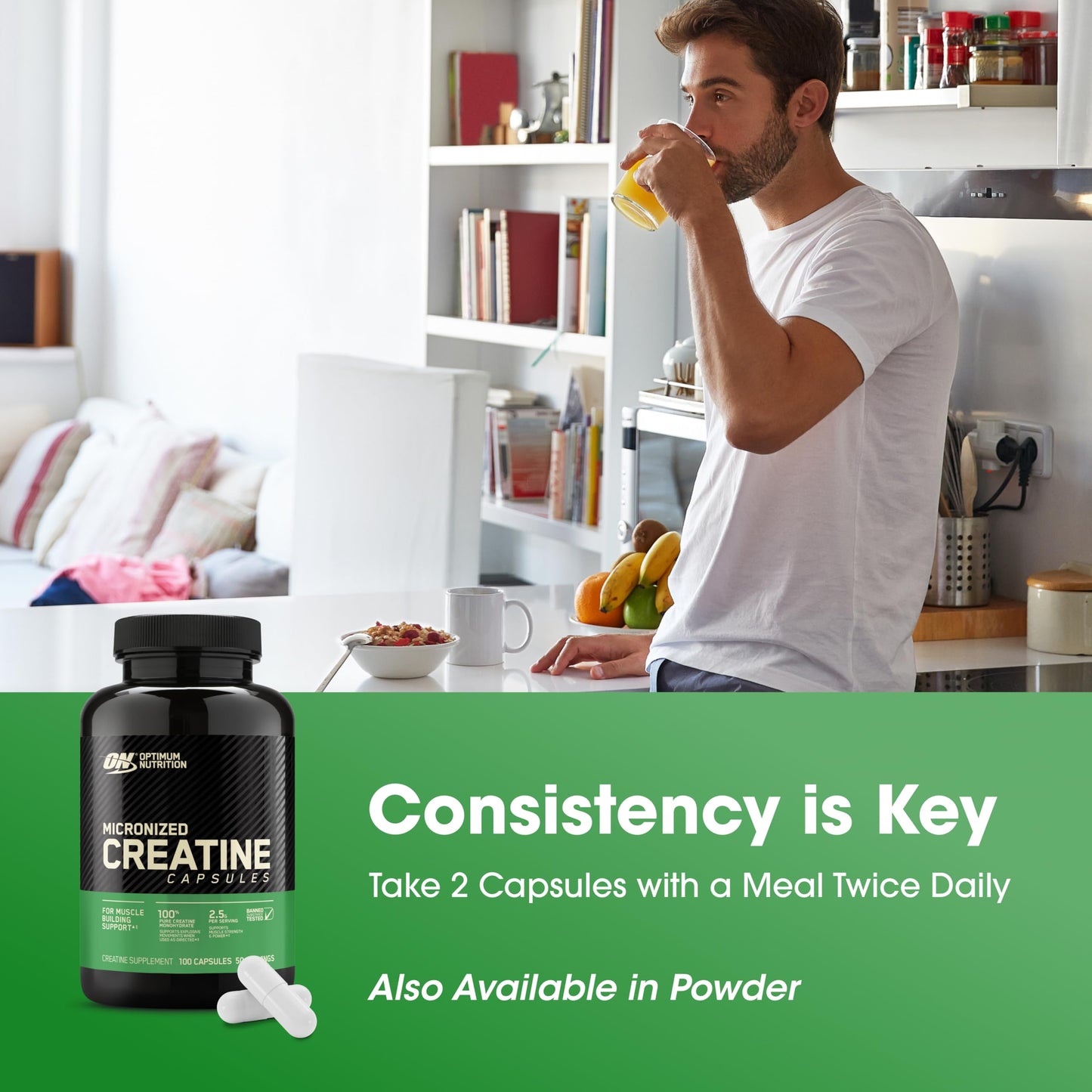 Optimum Nutrition Micronized Creatine Monohydrate Capsules, 100 Capsules