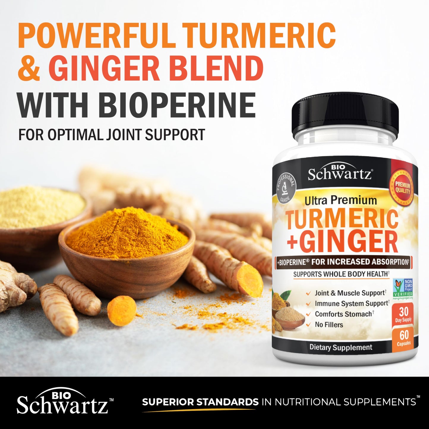 BioSchwartz Turmeric Curcumin and Ginger Supplement 60 Capsules