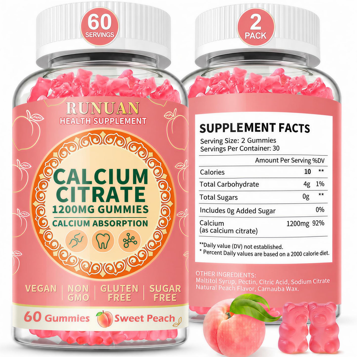 RUNUAN Calcium Citrate 1200mg Gummies, 120 Gummies