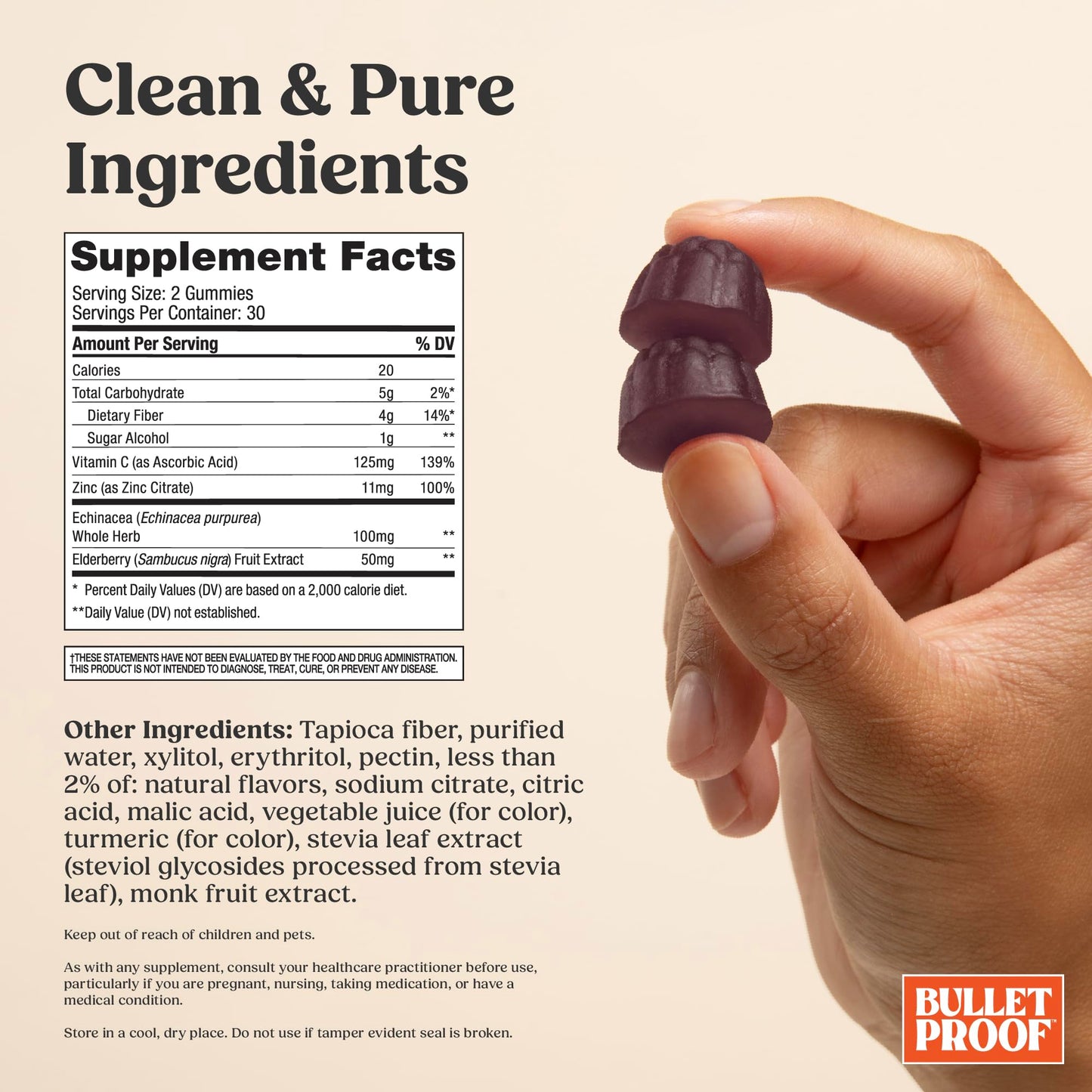 Bulletproof Sugar-Free Raspberry Elderberry Immune Gummies, 60 Count
