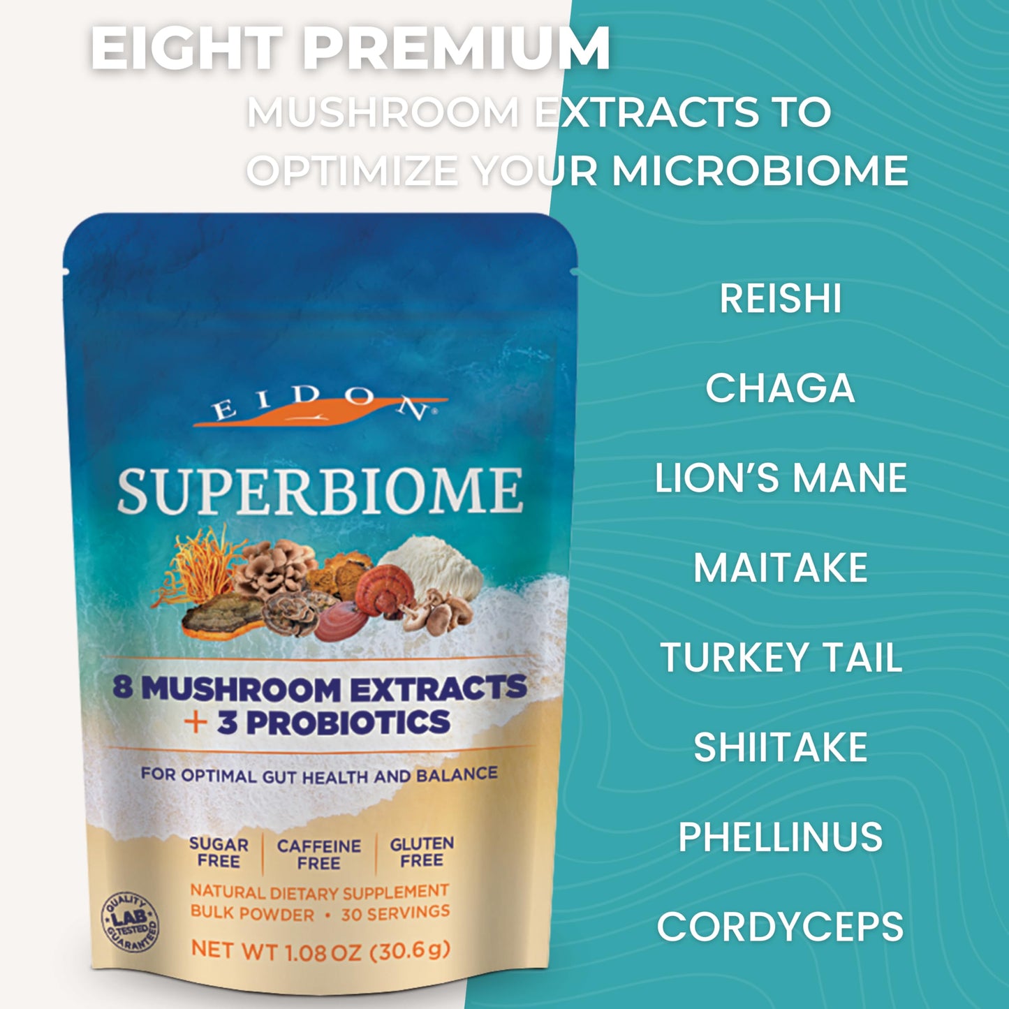 Eidon Ionic Minerals SuperBiome Mushroom Probiotics Powder Blend, 1.08 oz