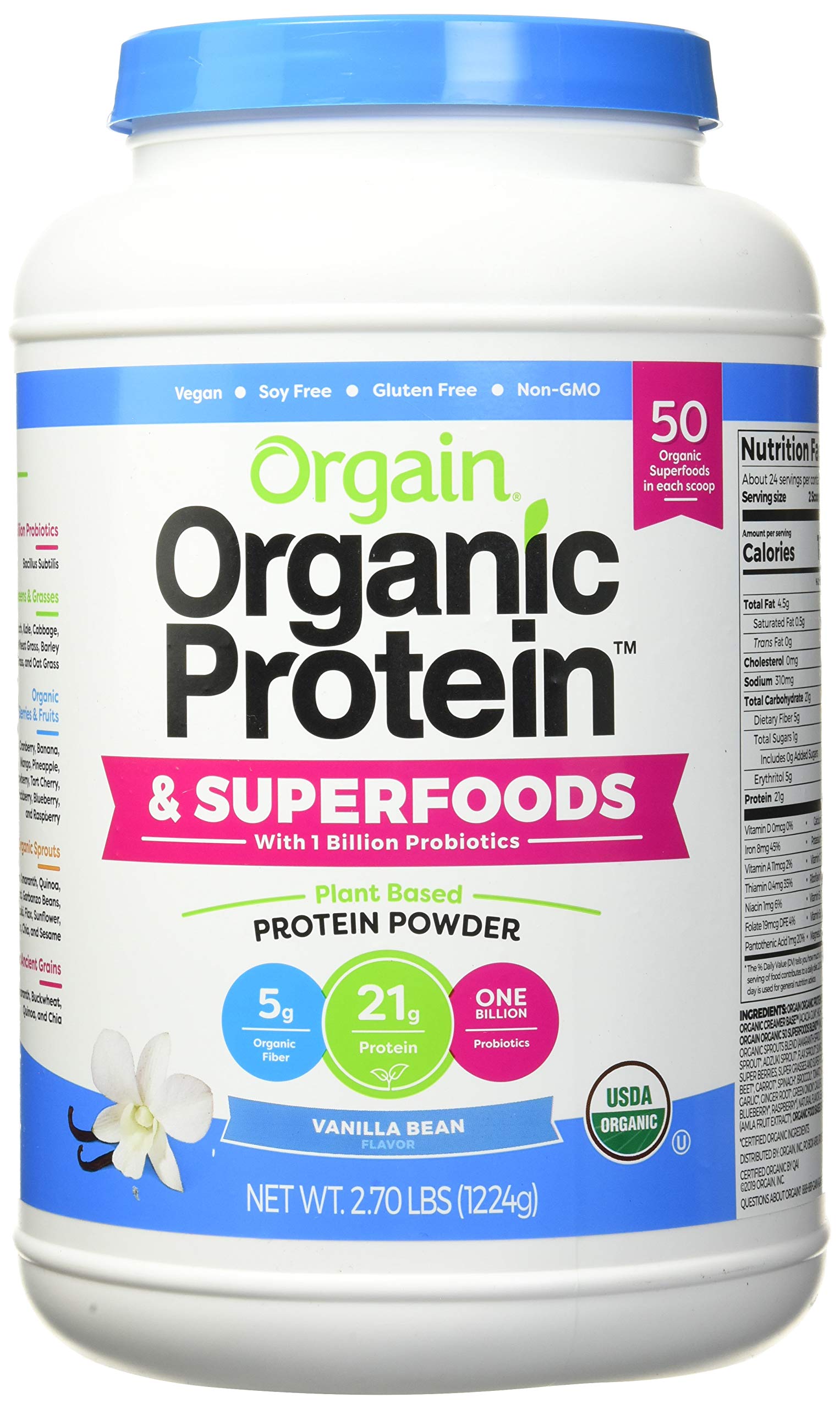 Orgain Organic Protein & Super Foods Protein Powder, 43.2 oz