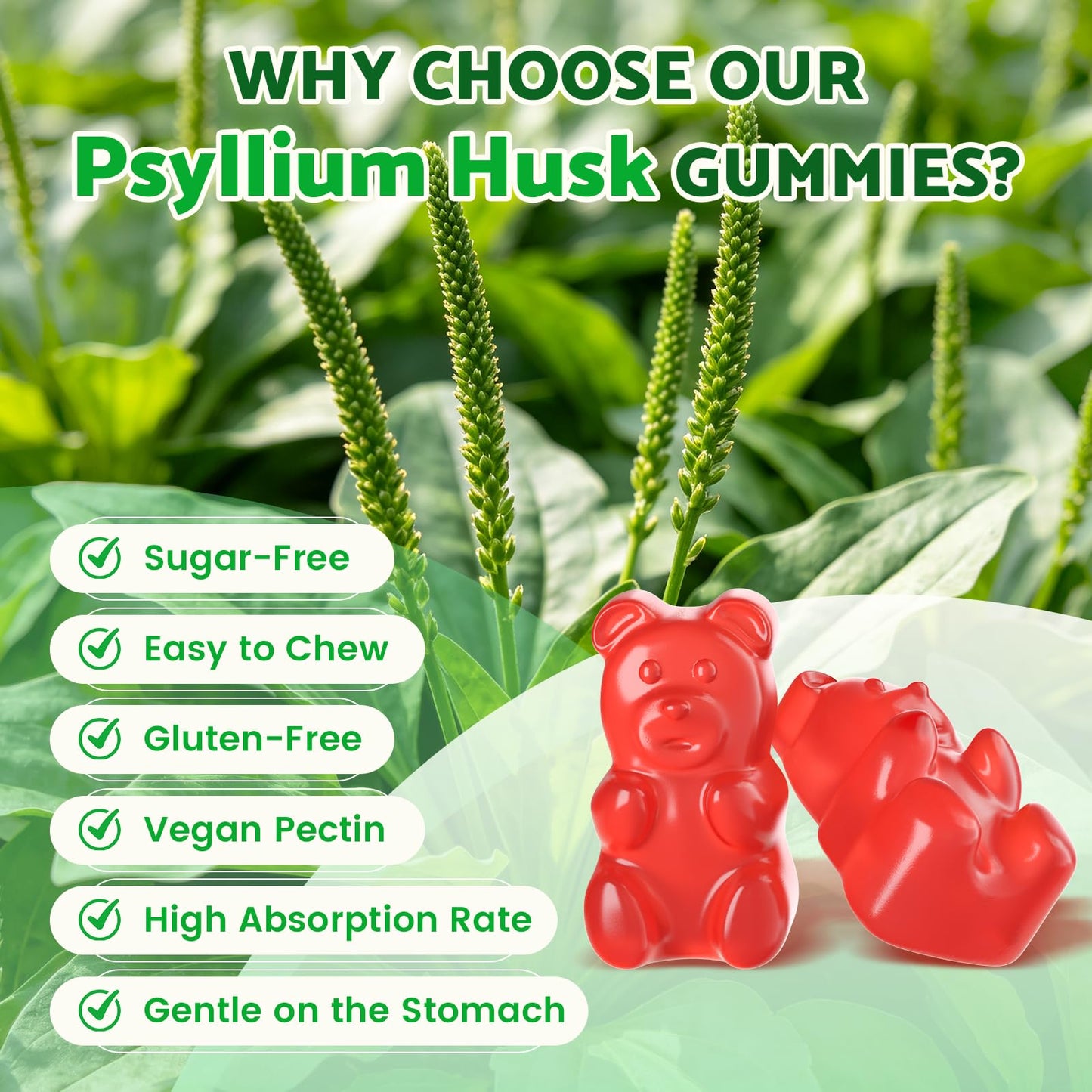 softbear Psyllium Husk Gummies 1500mg, Strawberry Flavor, 120 Count