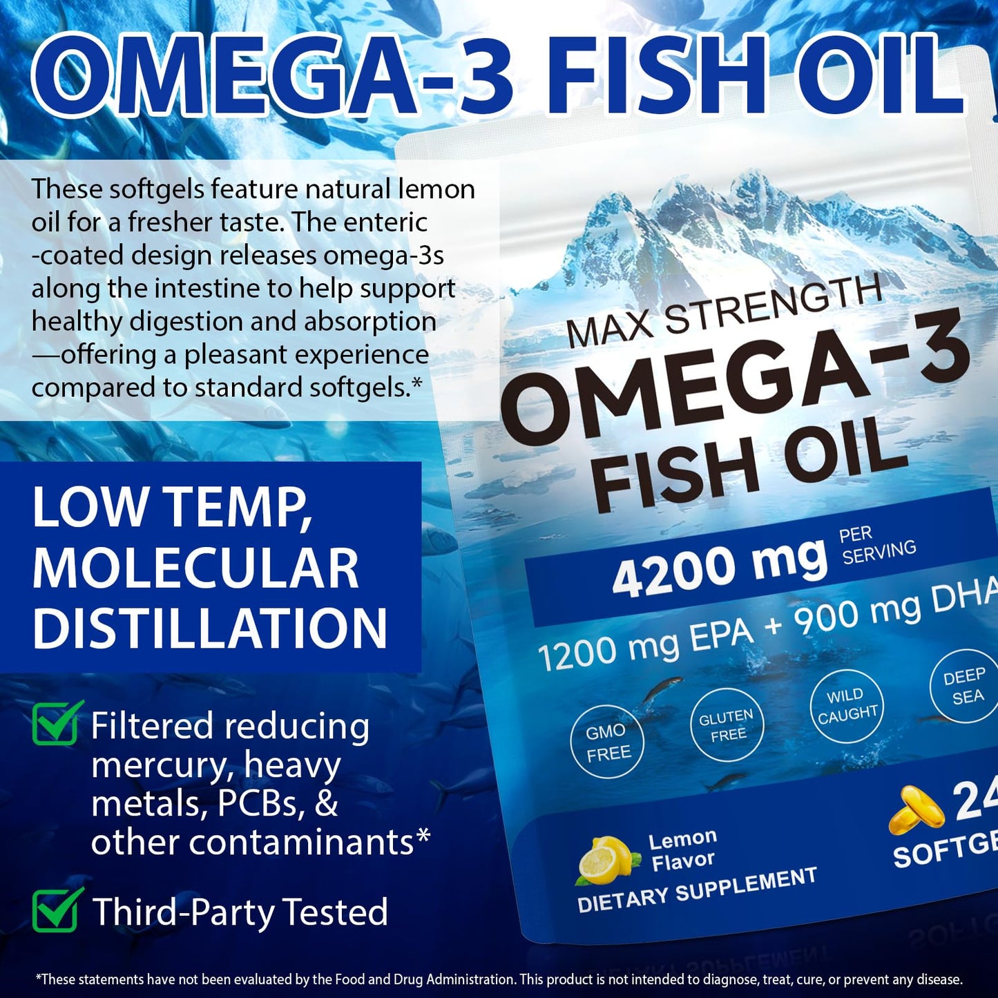 JYVGNLXS Triple Strength Omega 3 Fish Oil Softgels 240 Softgels