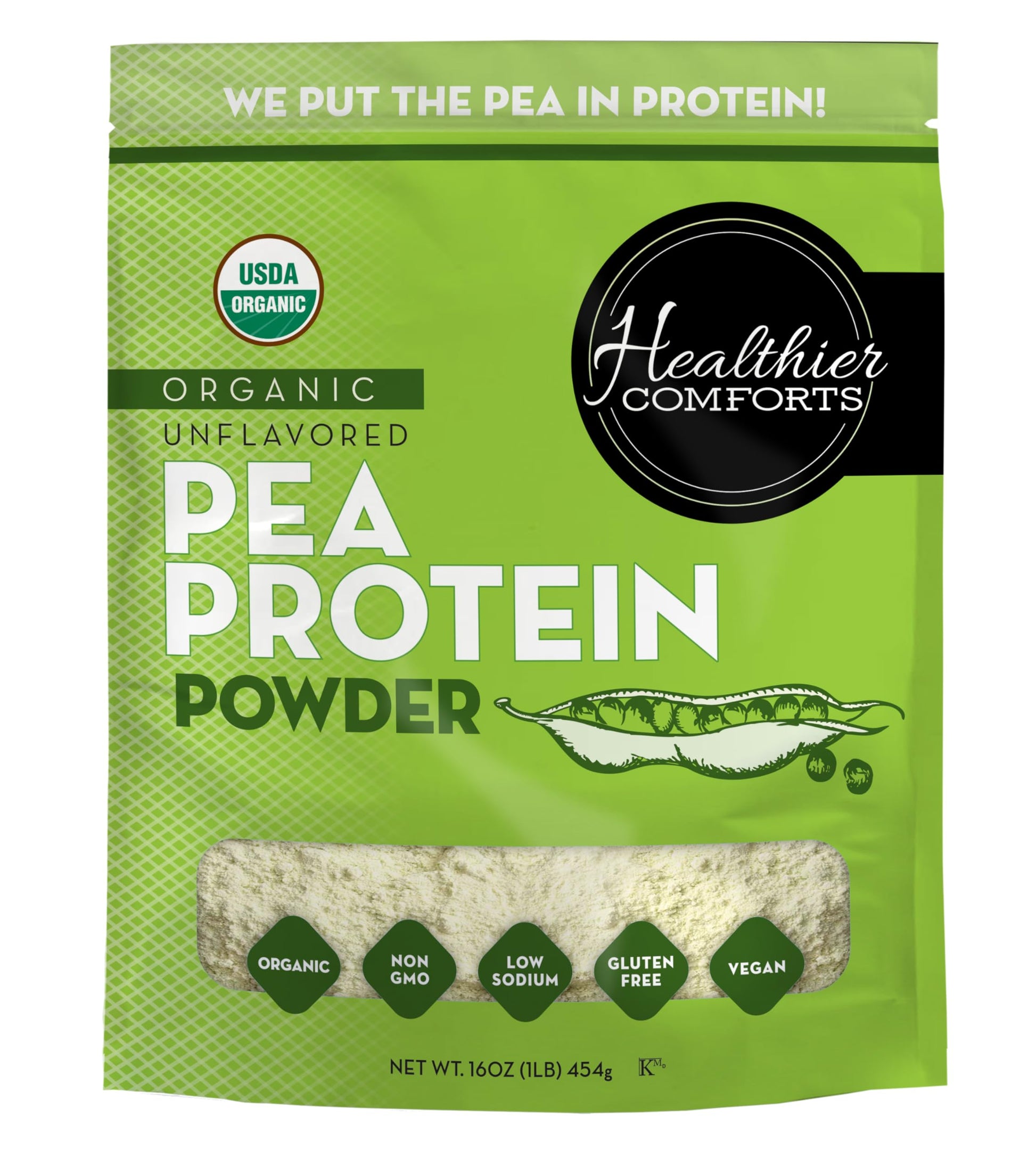Healthier Comforts Organic Unflavored Pea Protein Powder 16 oz