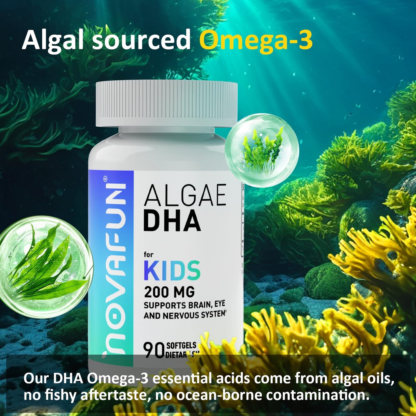 Novafun Algal Sourced Omega-3 & DHA Softgels 90 ct, 200 mg, Non-GMO