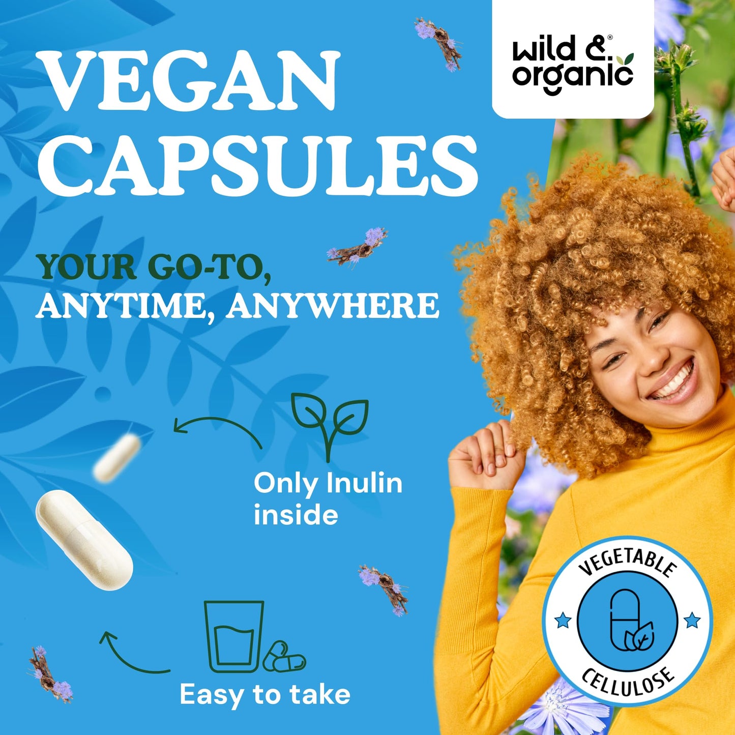 Wild & Organic Inulin 1400 mg Capsules, 120 Count