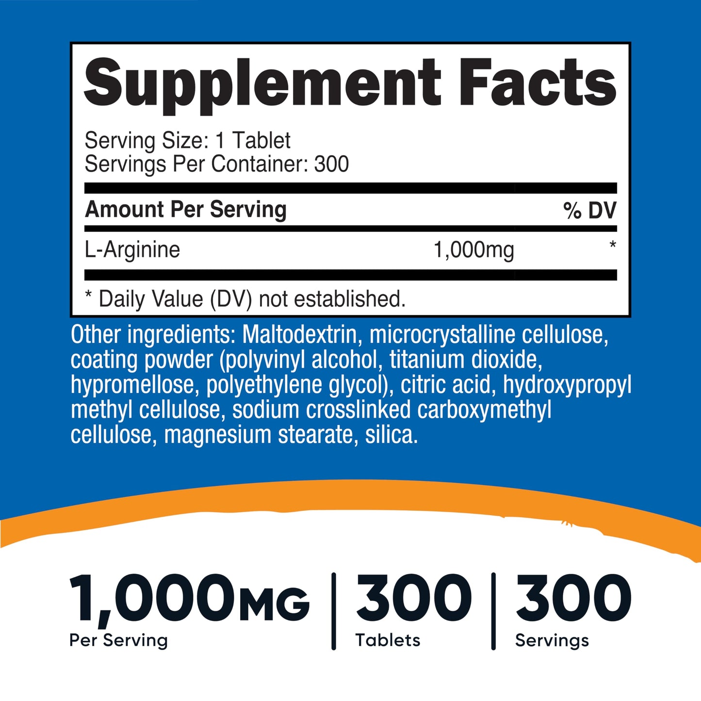 Nutricost L-Arginine 1000mg Tablets, 300 Count