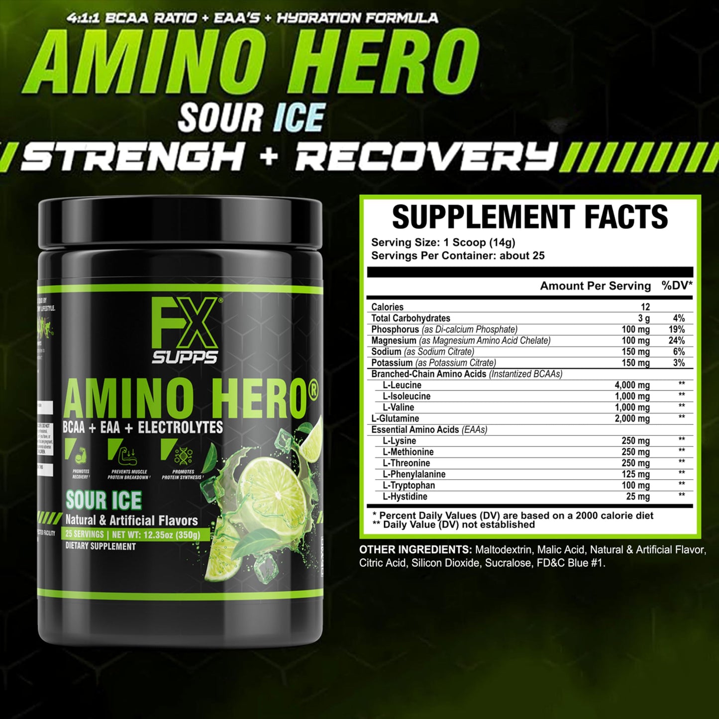 FXSUPPS Amino Hero Sour Ice Powder 19.0479 Servings