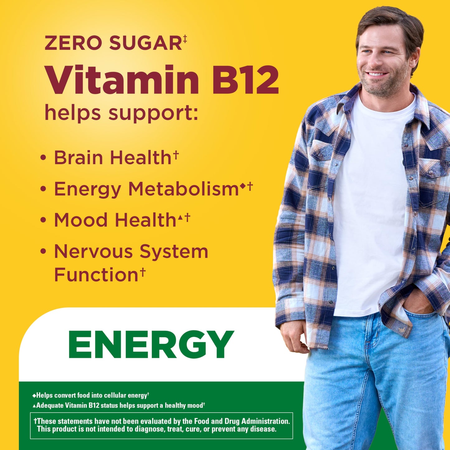 Nature Made Vitamin B12 Gummies, 1000 mcg per Serving, Zero Sugar, Energy Metabolism Support, Aspartame Free, 110 Gummies