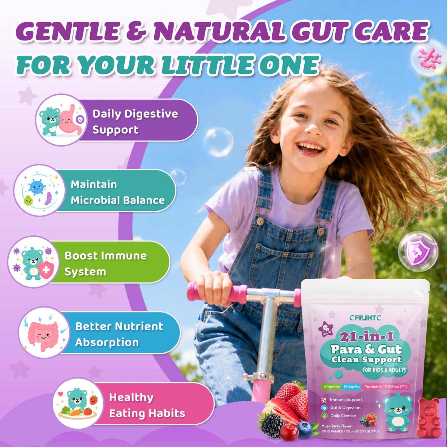 CFILIHTC 21-in-1 Parasite Cleanse for Humans & Kids – Herbal Gut Health & Digestive Gummies, 60 Gummies