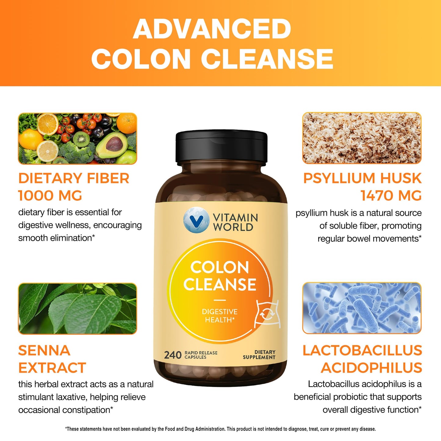 Vitamin World Colon Cleanse Capsules, 240 Count