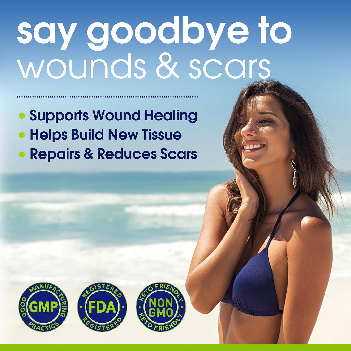 Peakright Wound Healing Supplement Collagen Complex with Enzymes for Wound Support, Pre & Post Surgery Recovery - Capsules, 60 Count