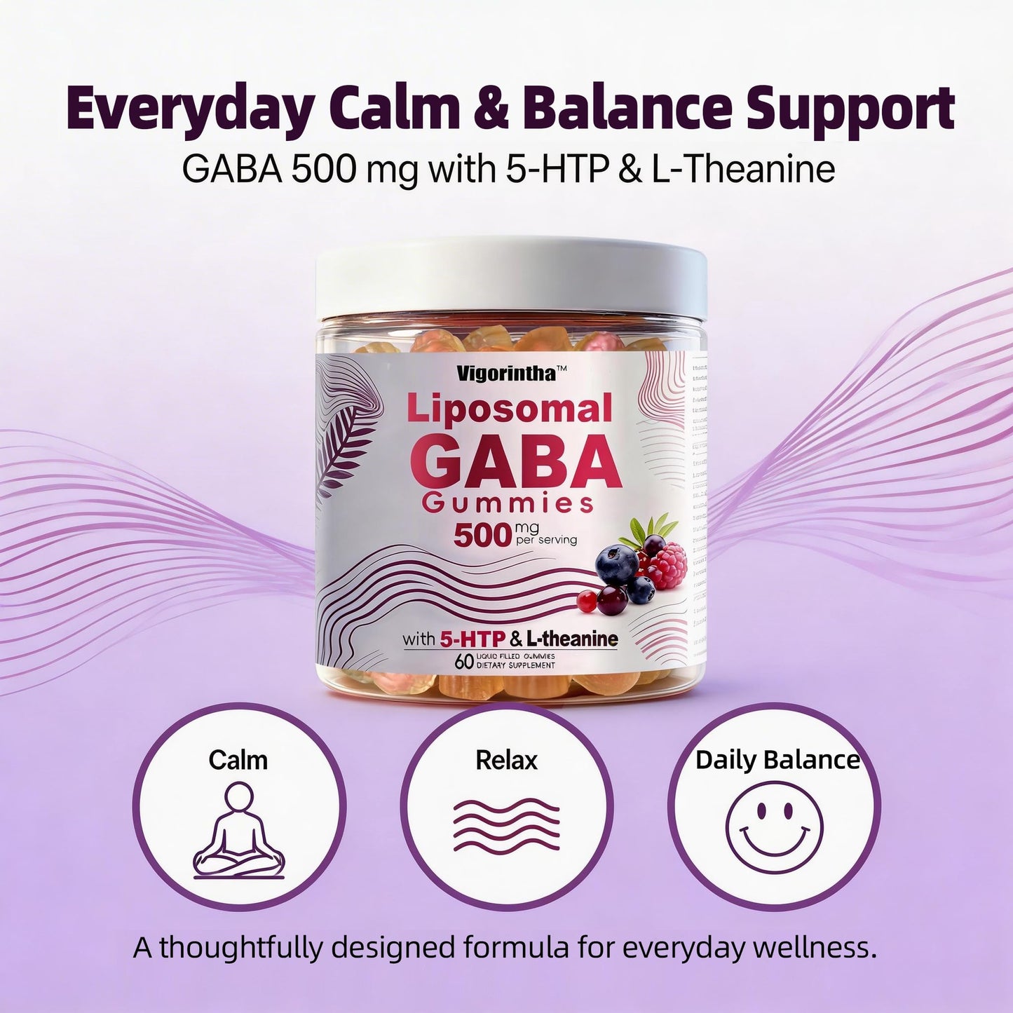 Vigorintha GABA Gummies with L-Theanine & 5-HTP Gummy 60 Count